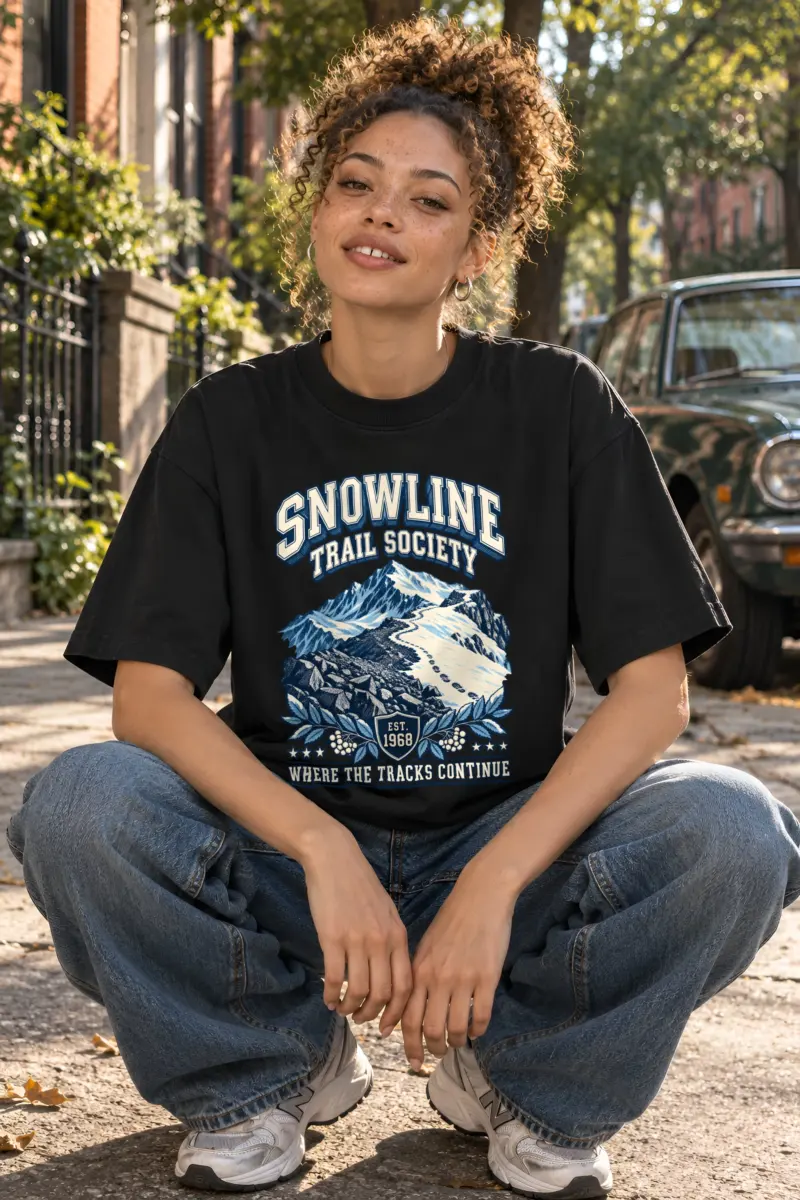"Snowline Trail Society" Unisex Oversized Heavyweight Crewneck T-Shirt