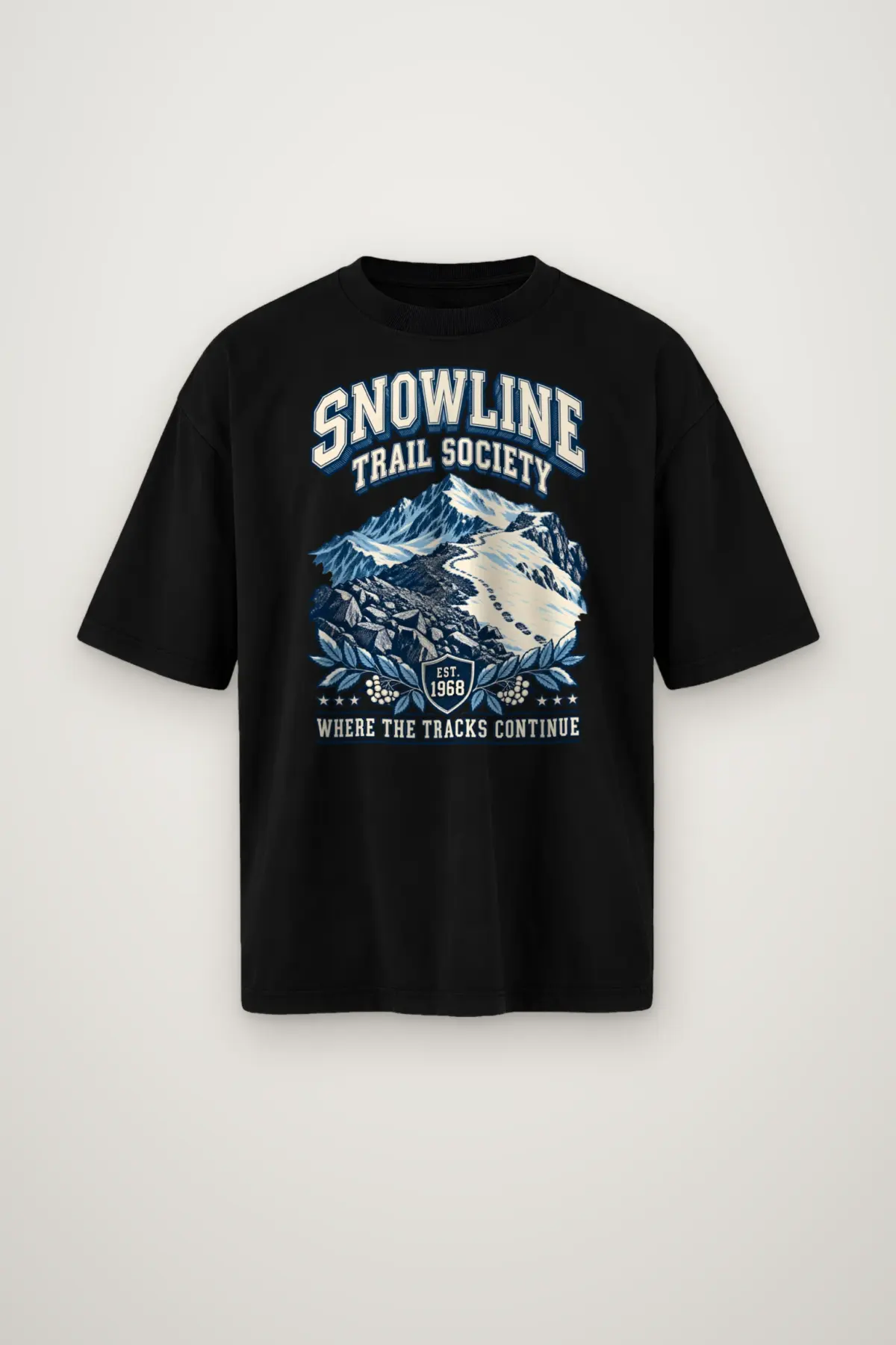 "Snowline Trail Society" Men's Oversized Heavyweight Crewneck T-Shirt