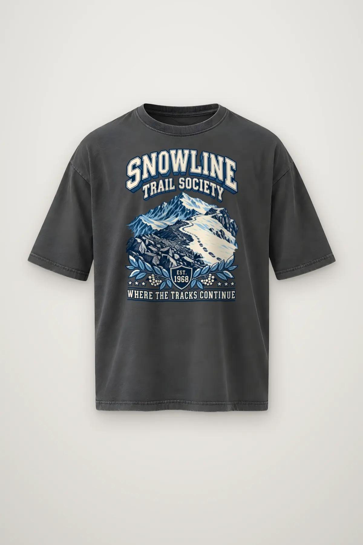 "Snowline Trail Society" Men's Oversized Heavyweight Crewneck T-Shirt