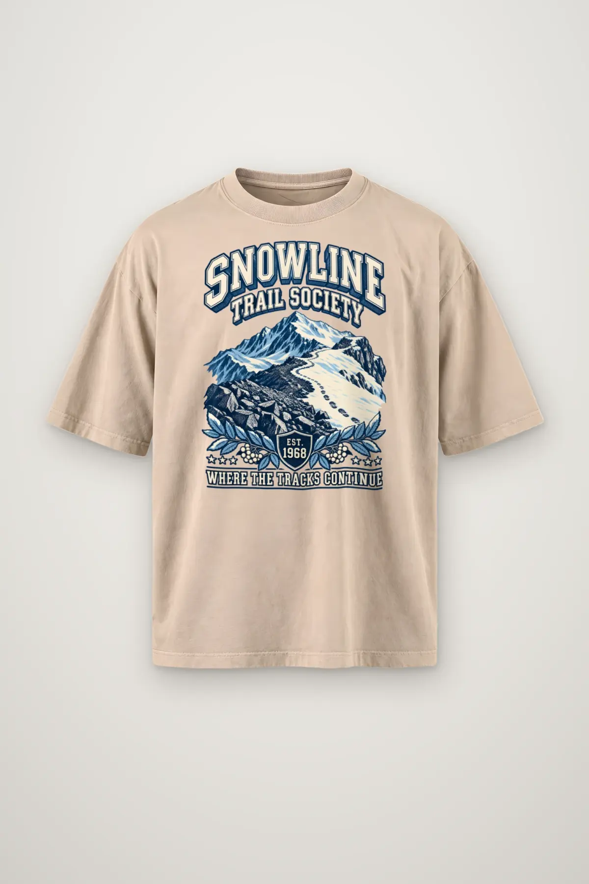 "Snowline Trail Society" Men's Oversized Heavyweight Crewneck T-Shirt