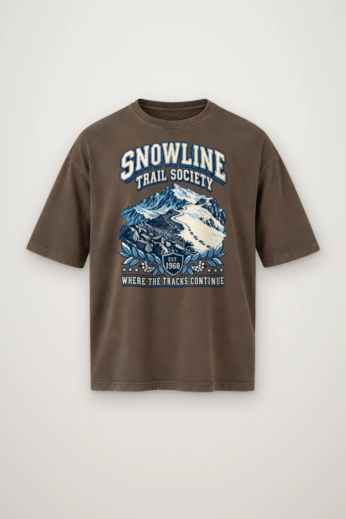 "Snowline Trail Society" Men's Oversized Heavyweight Crewneck T-Shirt