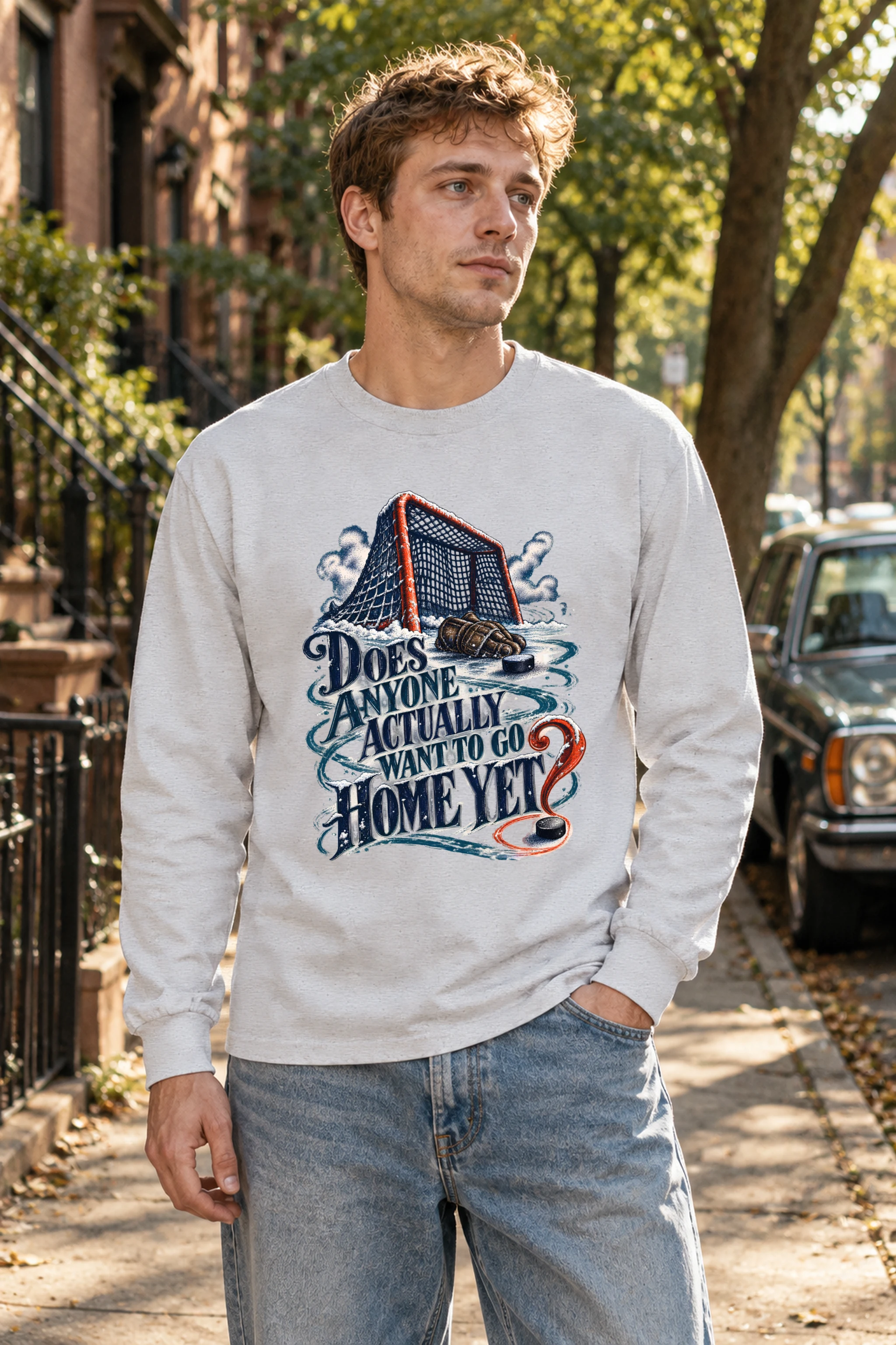 "Snowy Hockey Goal" Unisex Longsleeve T-shirt
