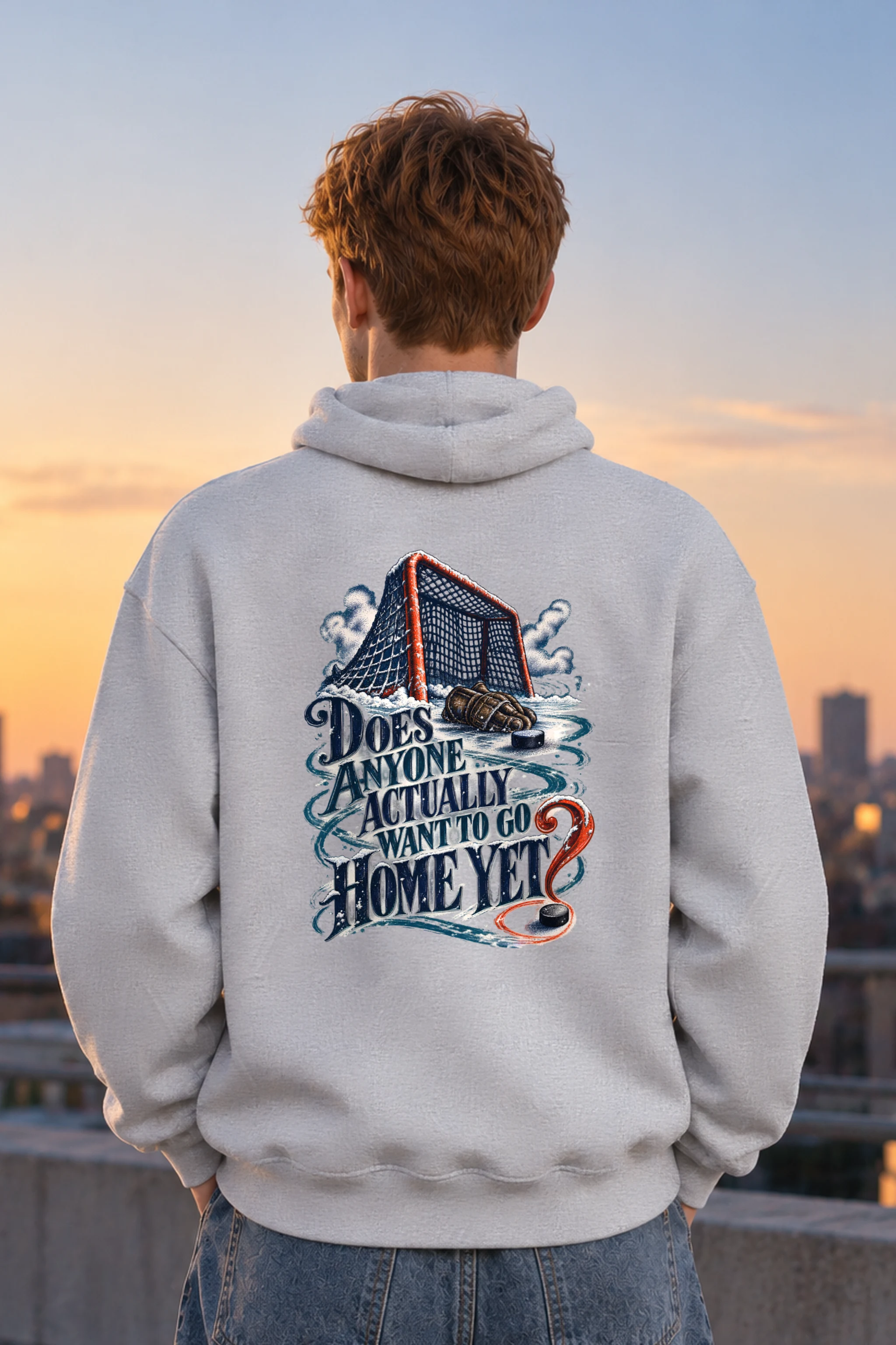 "Snowy Hockey Goal" Unisex Pullover Hoodie