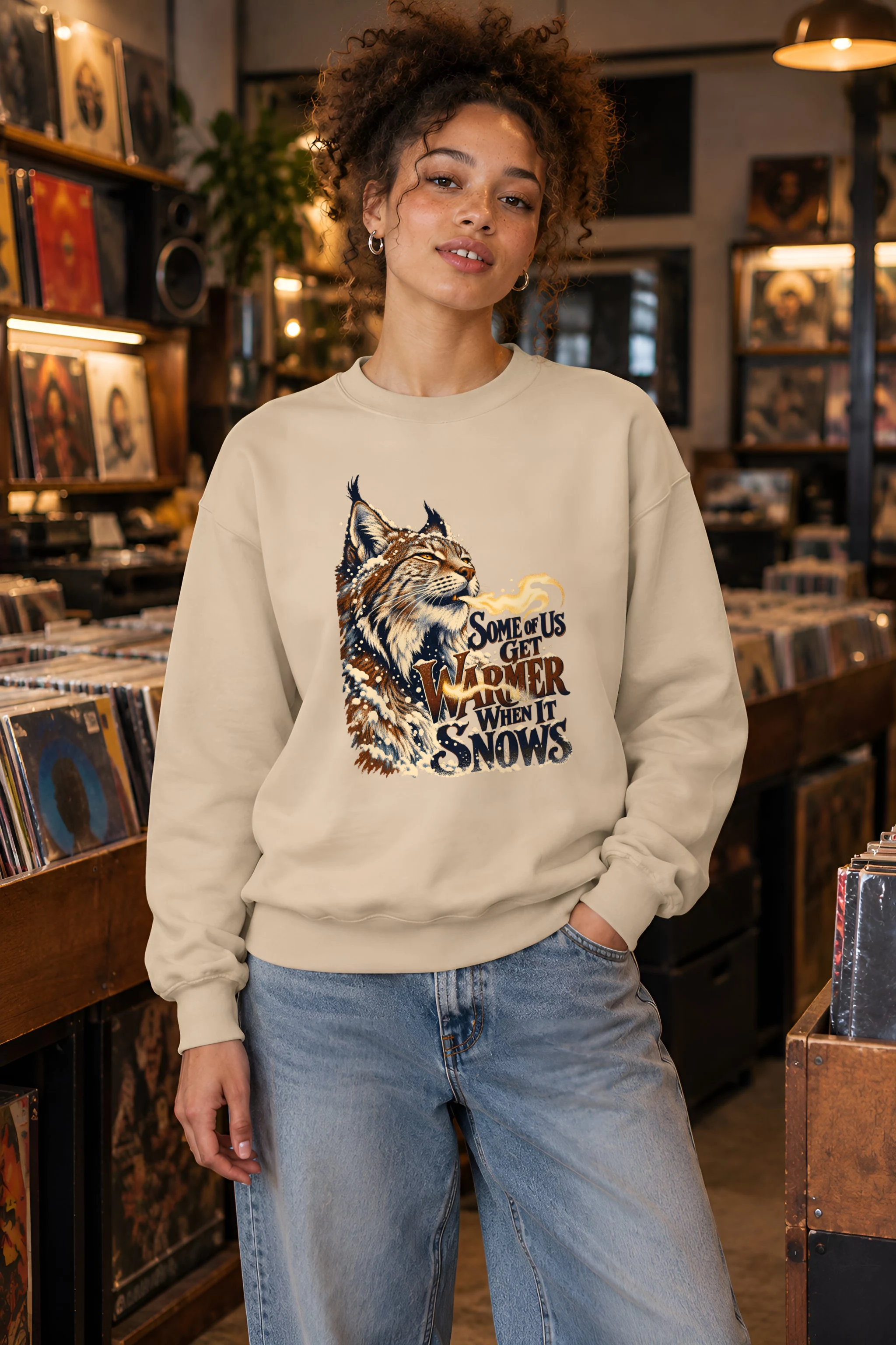 "Snowy Lynx Breath" Heavy Blend Unisex Crewneck Sweatshirt