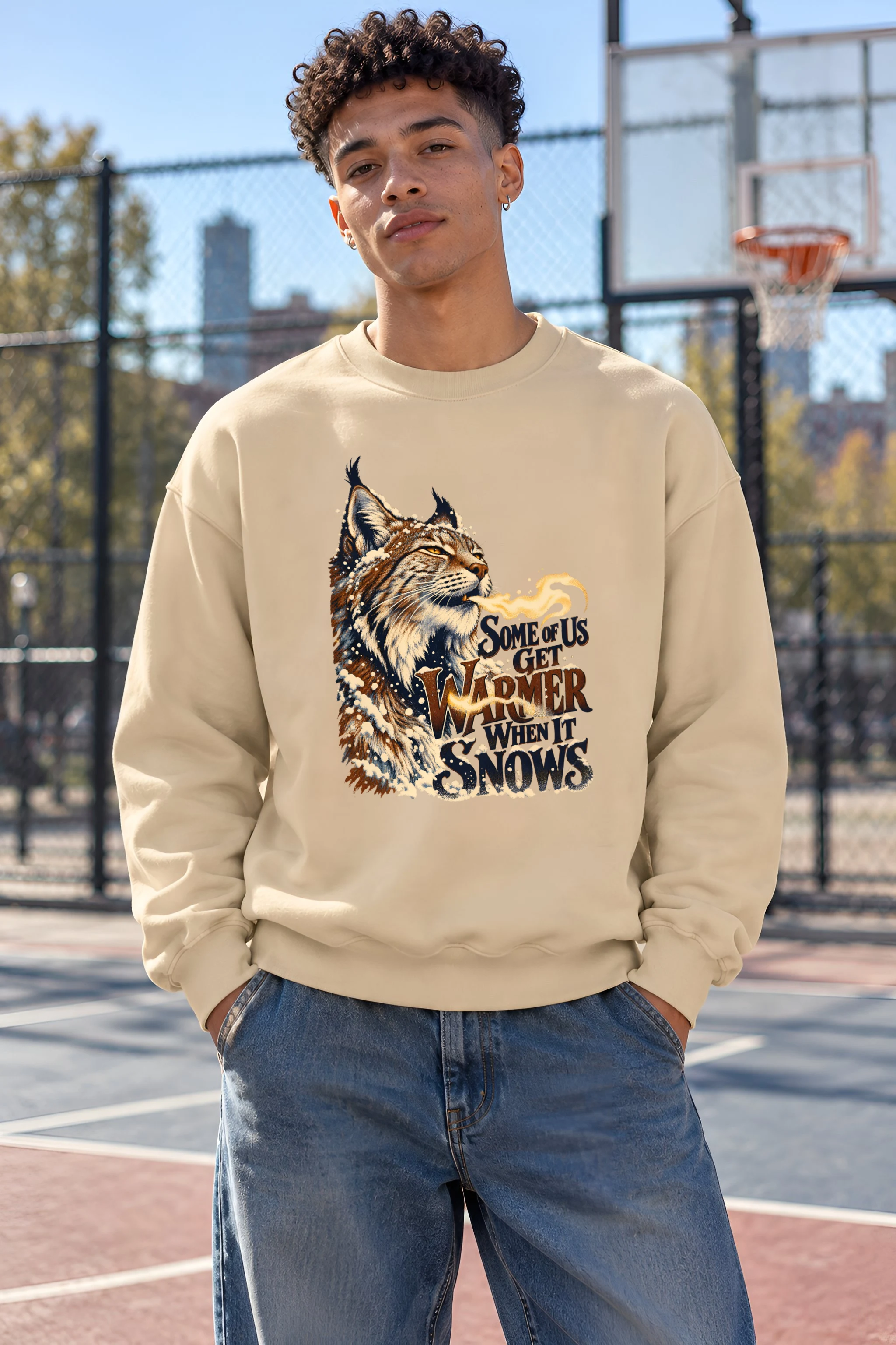 "Snowy Lynx Breath" Heavy Blend Unisex Crewneck Sweatshirt
