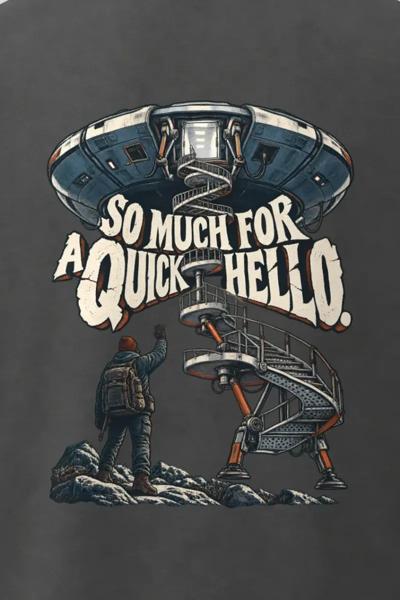 "So Much for a Quick Hello" Men’s Oversized Heavyweight Crewneck T-Shirt - the graphic up close