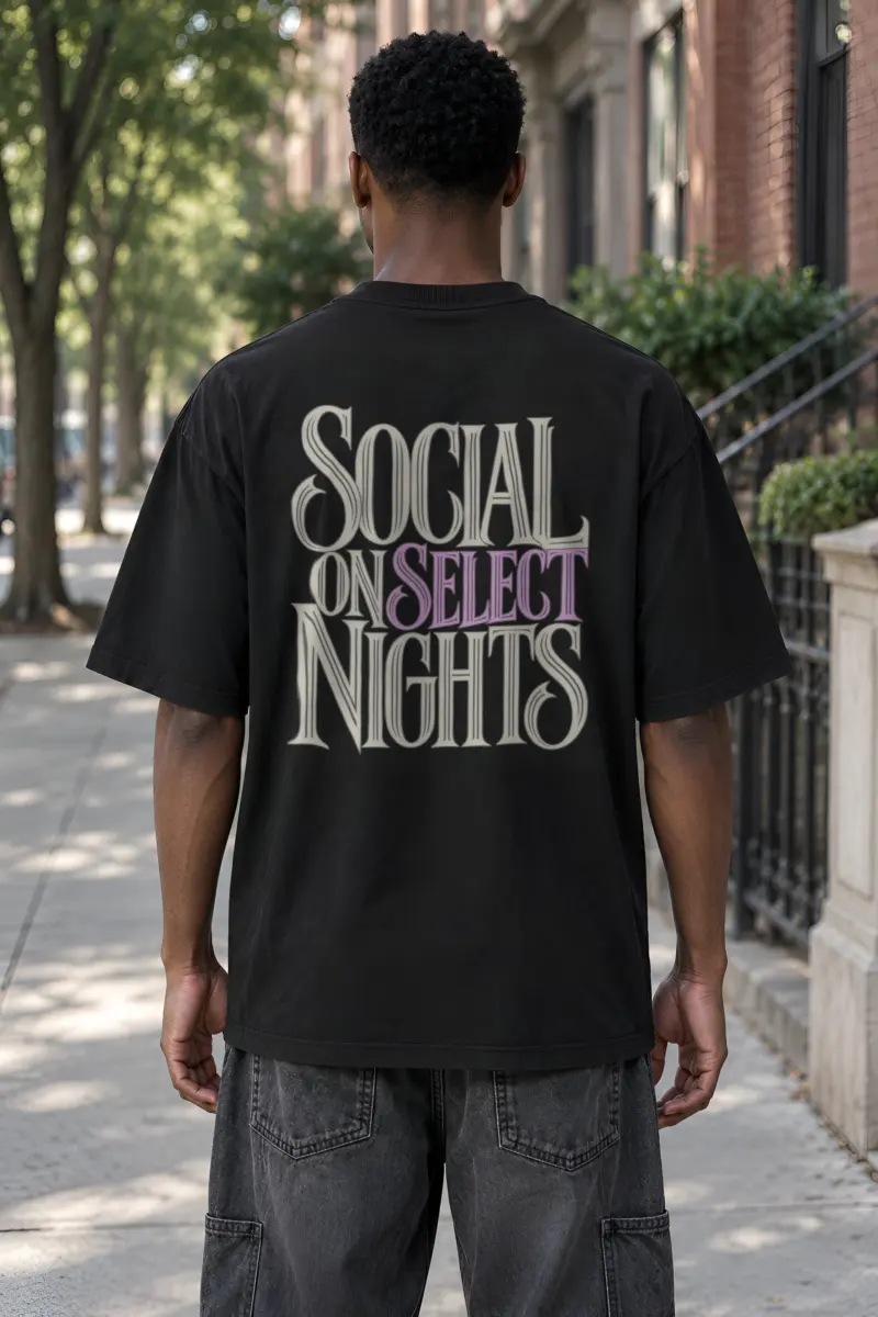 "Social On Select Nights" Unisex Oversized Heavyweight Crewneck T-Shirt