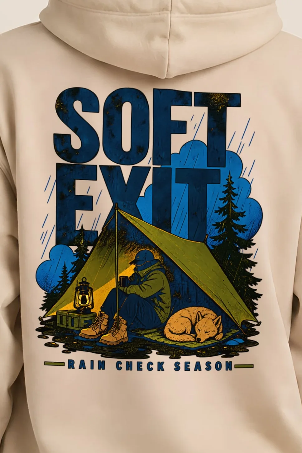 "Soft Exit Rain Check" 1 Pullover Hoodie - the graphic up close