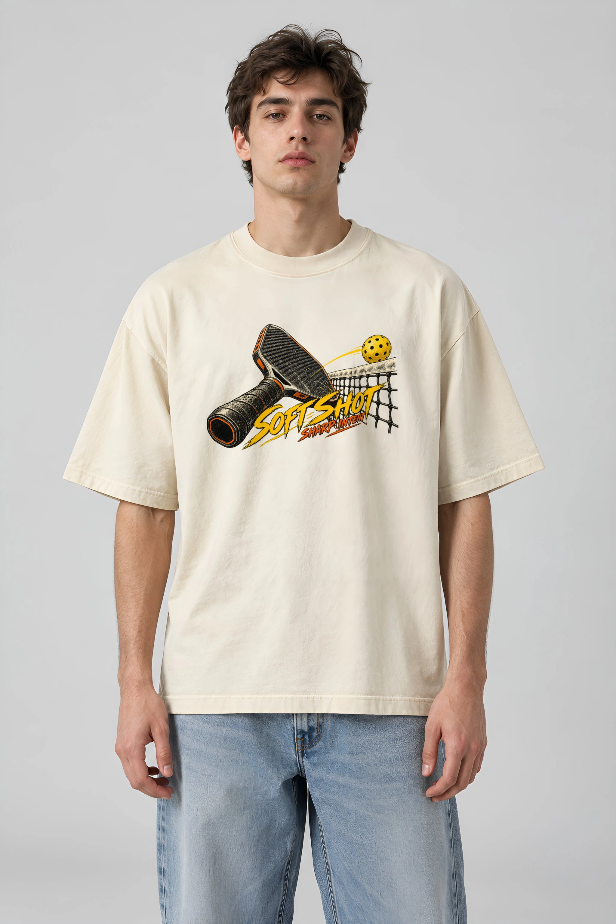 "Soft Shot Sharp Intent" Men's Oversized Heavyweight Crewneck T-Shirt