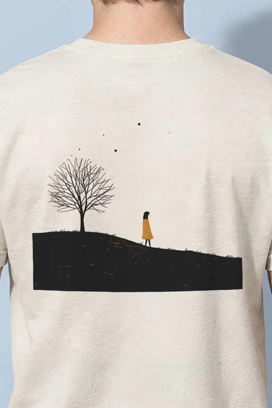 "Solitary Hill" Heavyweight Unisex Crewneck T-shirt - the graphic up close