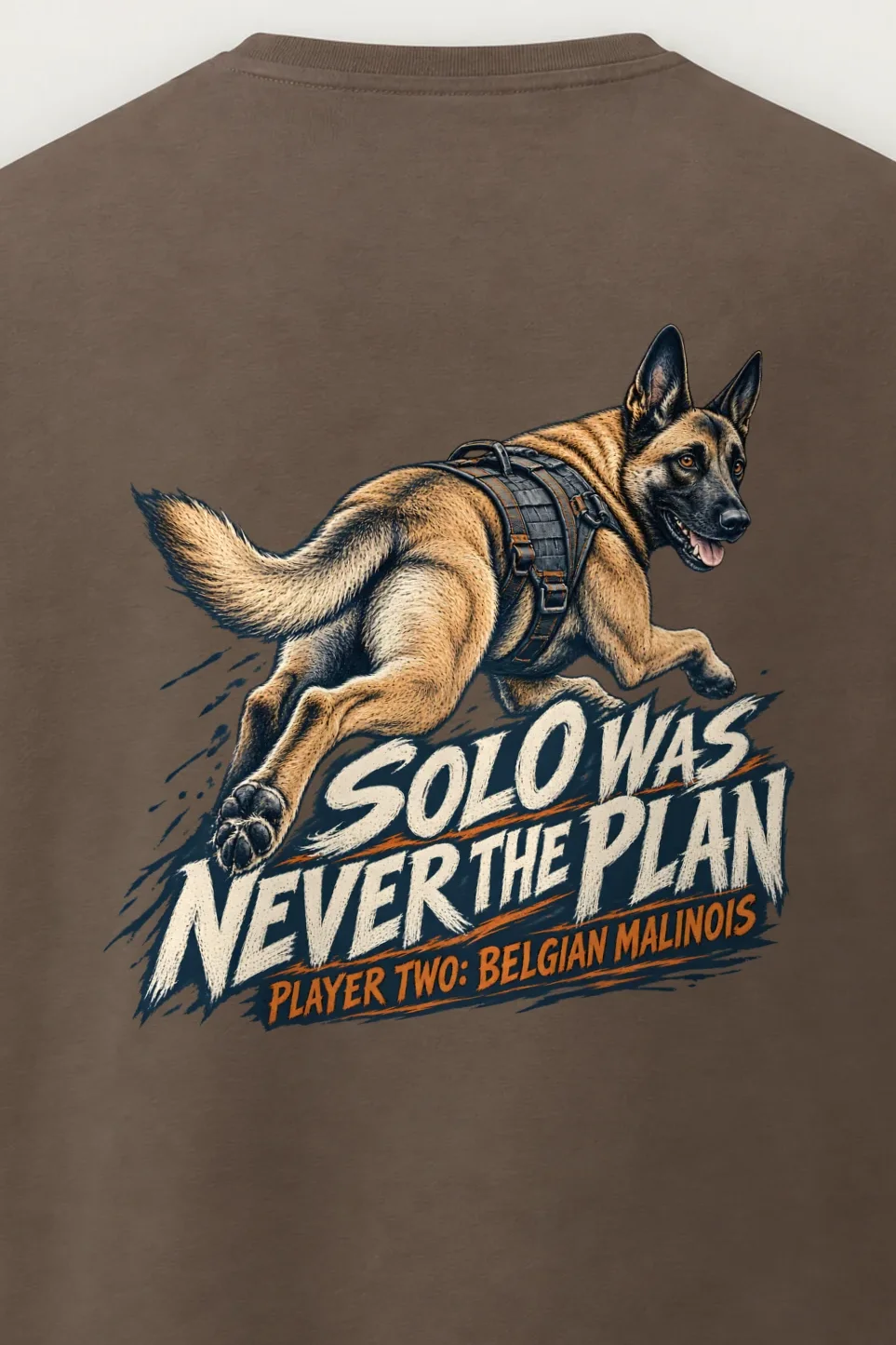 "Solo Was Never the Plan" Men’s Oversized Heavyweight Crewneck T-Shirt - the graphic up close