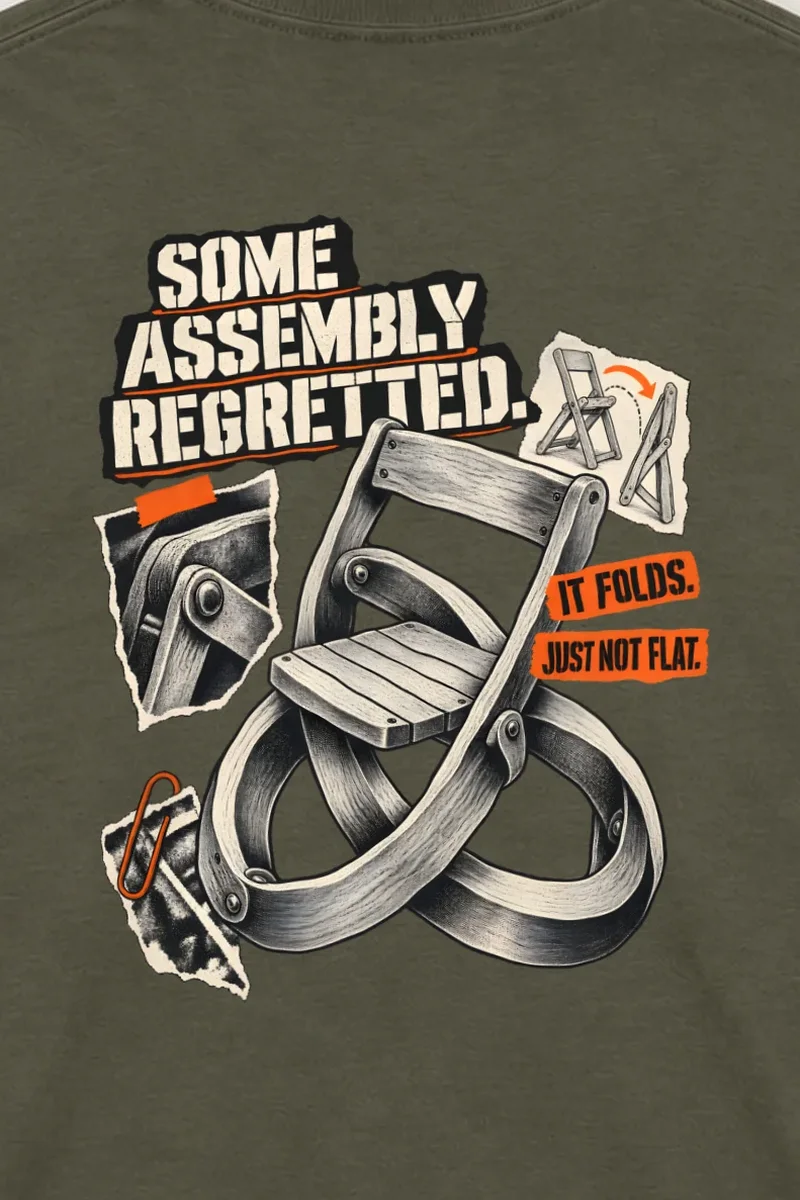 "Some Assembly Regretted" Unisex Longsleeve T-shirt - the graphic up close
