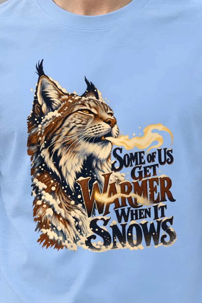 "Some Of Us Get Warmer When It Snows" Heavyweight Unisex Crewneck T-shirt - the graphic up close