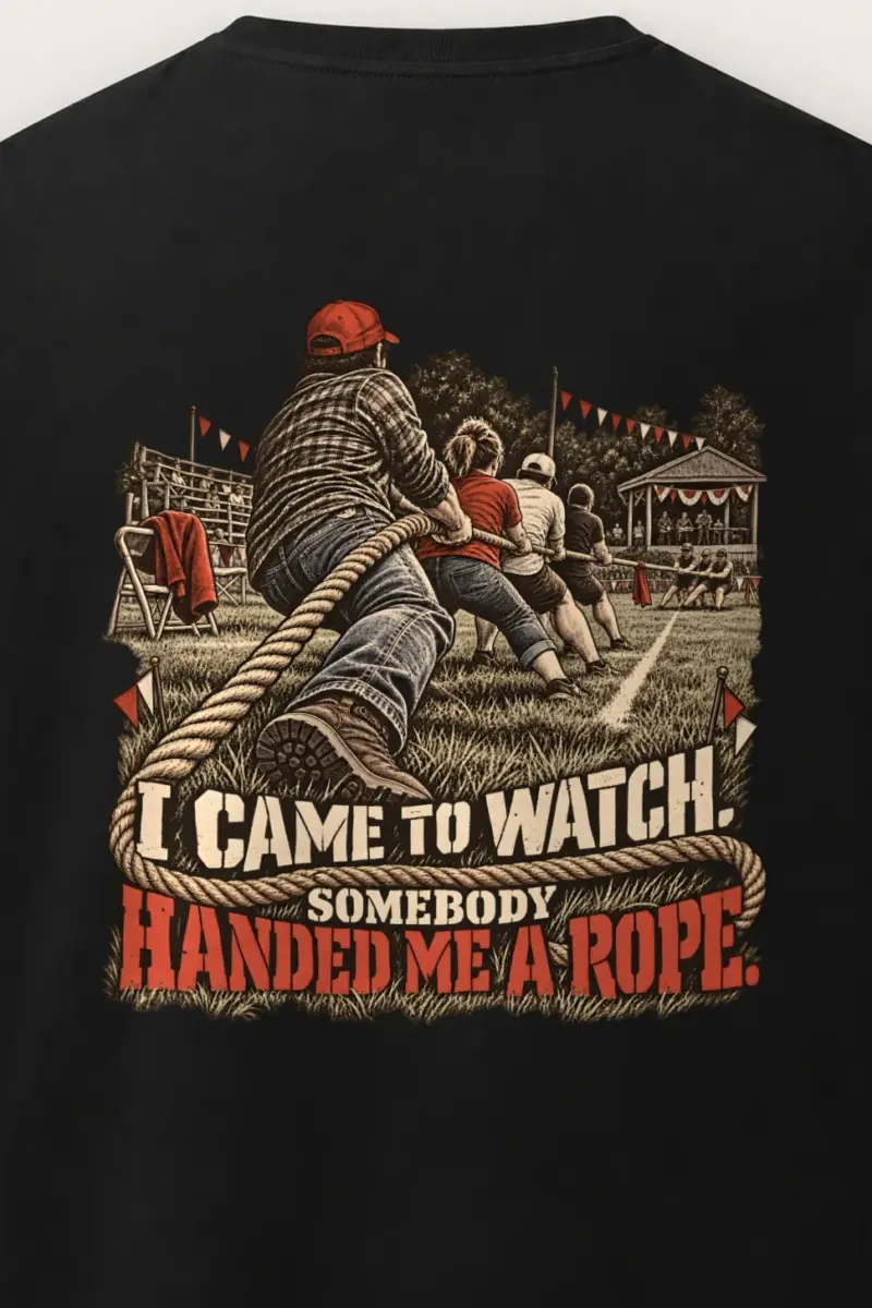 "Somebody Handed Me a Rope" Men’s Oversized Heavyweight Crewneck T-Shirt - the graphic up close