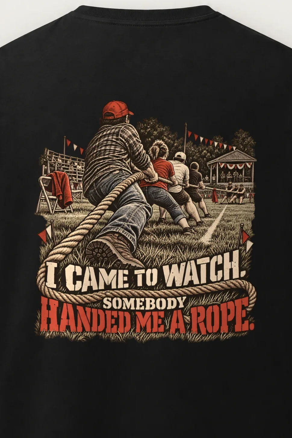 "Somebody Handed Me a Rope" Men’s Oversized Heavyweight Crewneck T-Shirt - the graphic up close