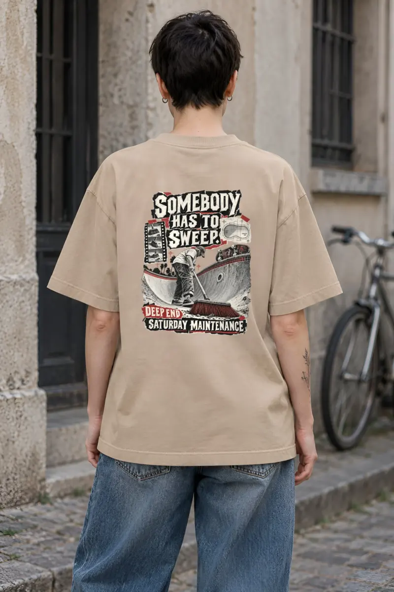 "Somebody Has To Sweep" Unisex Oversized Heavyweight Crewneck T-Shirt