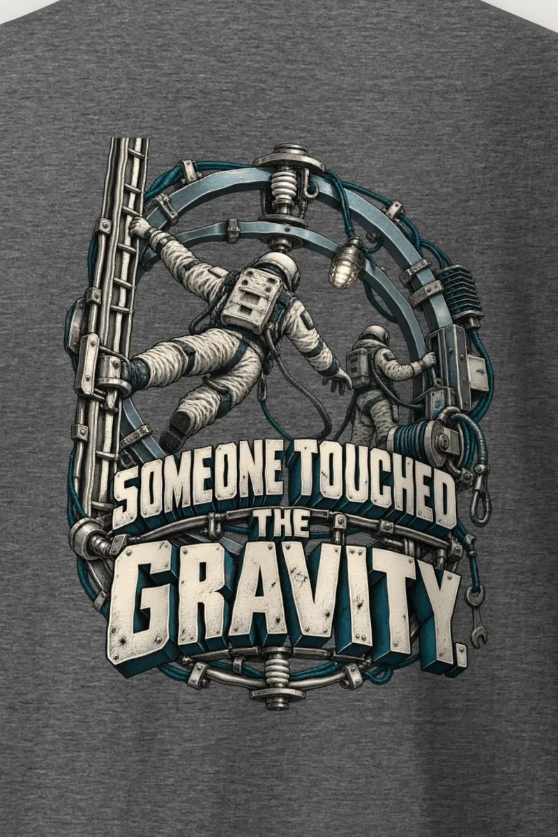 "Someone Touched the Gravity" Heavyweight Unisex Crewneck T-shirt - the graphic up close