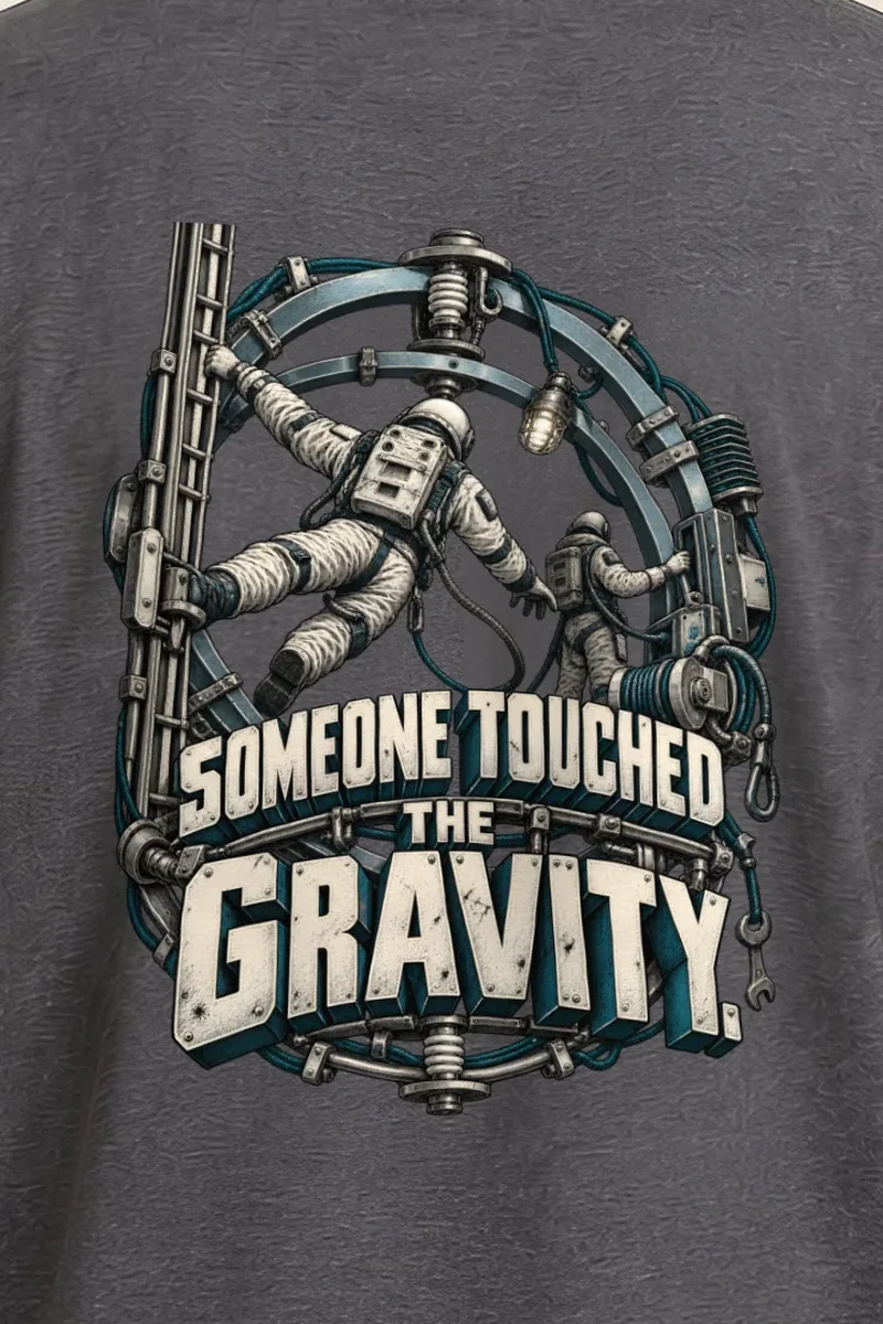 "Someone Touched the Gravity" Heavyweight Unisex Crewneck T-shirt - the graphic up close