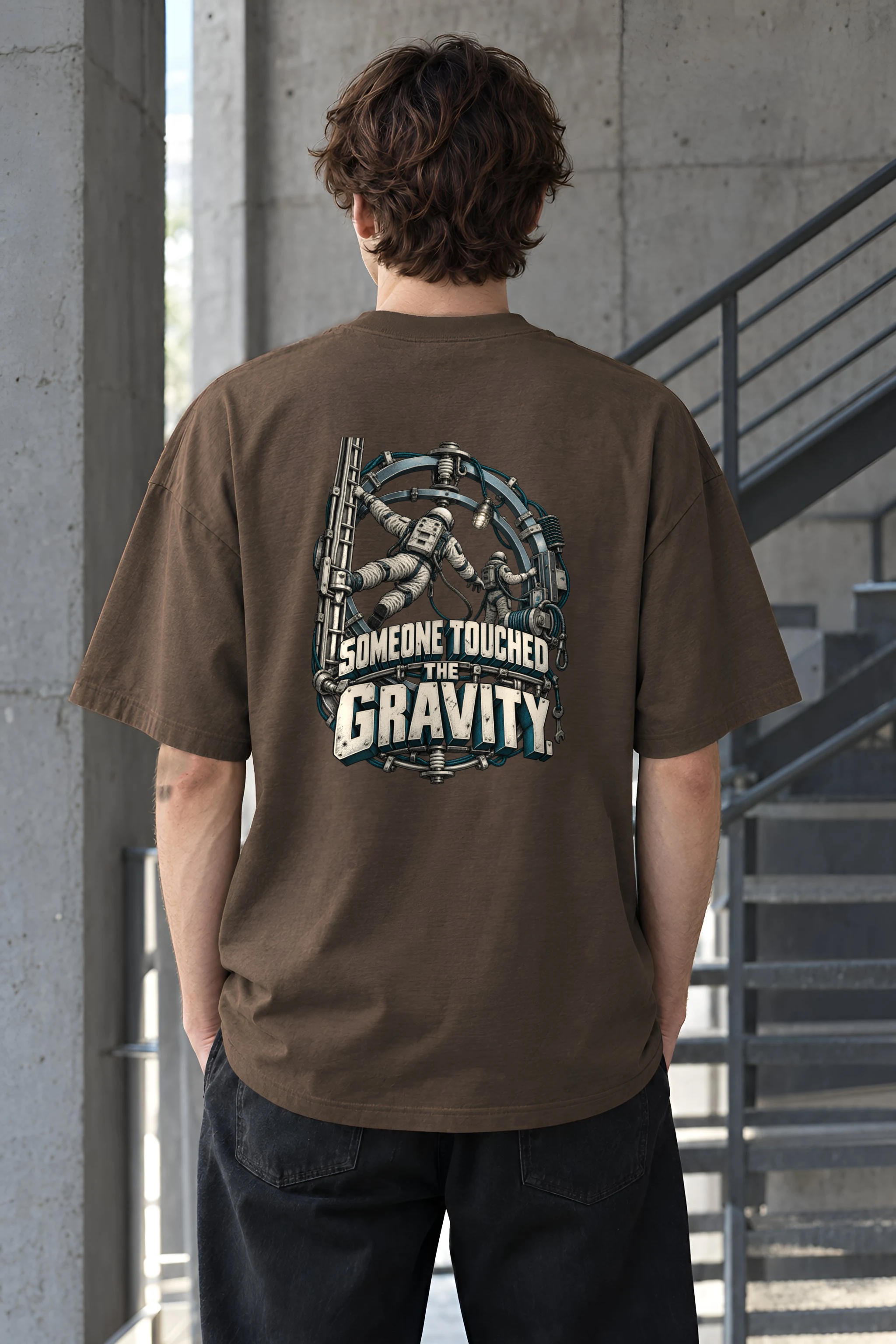 "Someone Touched the Gravity" Men's Oversized Heavyweight Crewneck T-Shirt