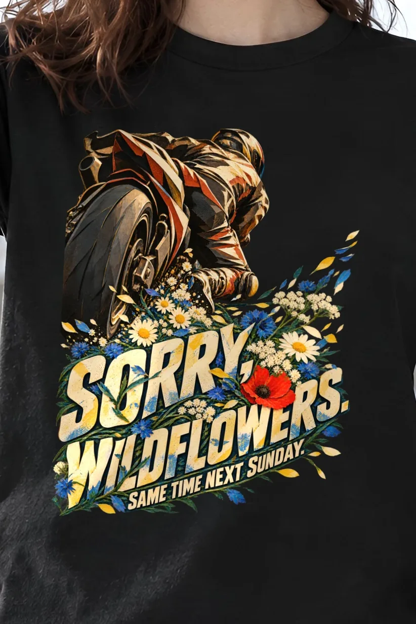 "Sorry, Wildflowers" Heavyweight Unisex Crewneck T-shirt - the graphic up close