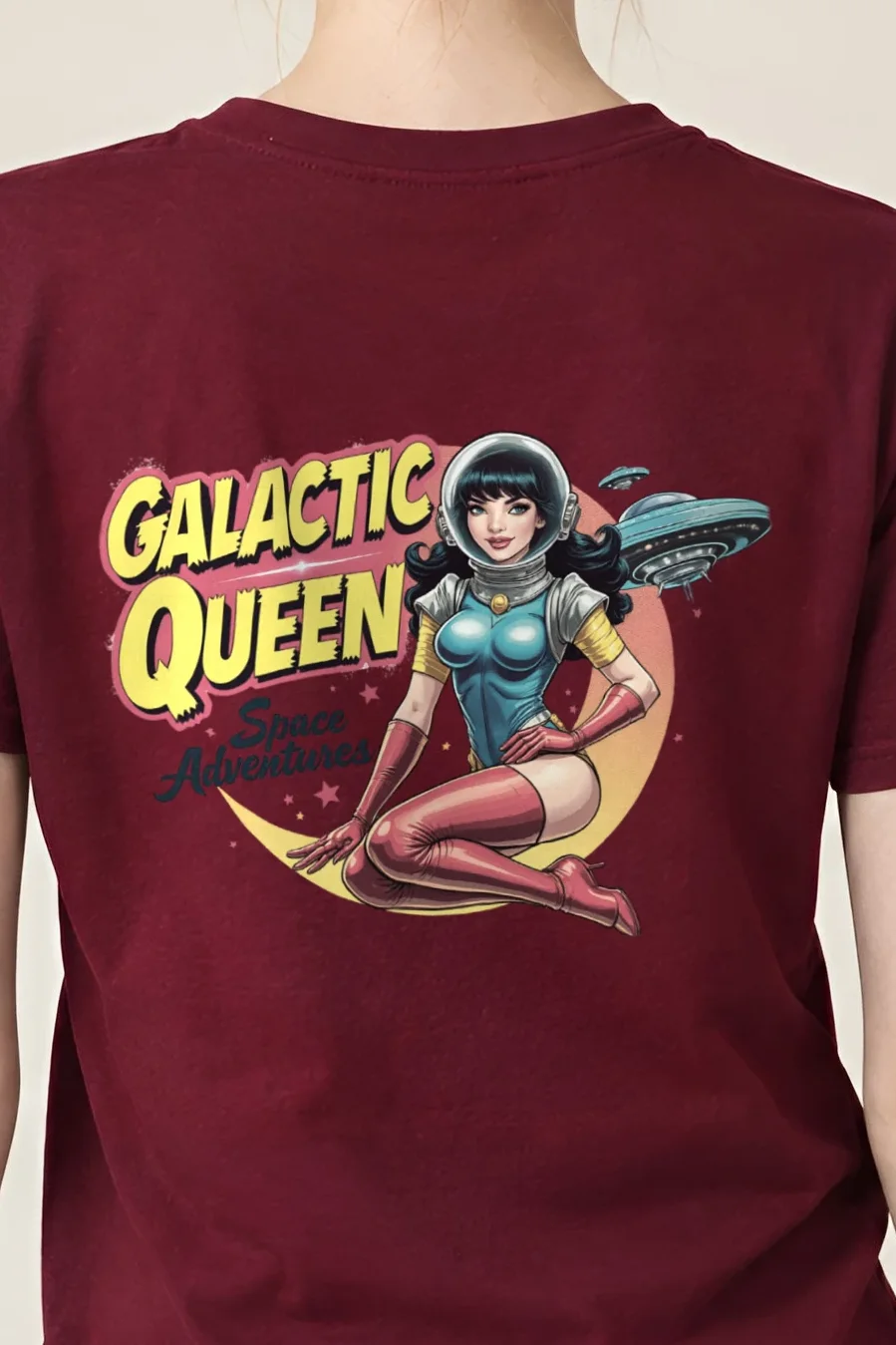 "Space Adventures" Heavyweight Unisex Crewneck T-shirt - the graphic up close