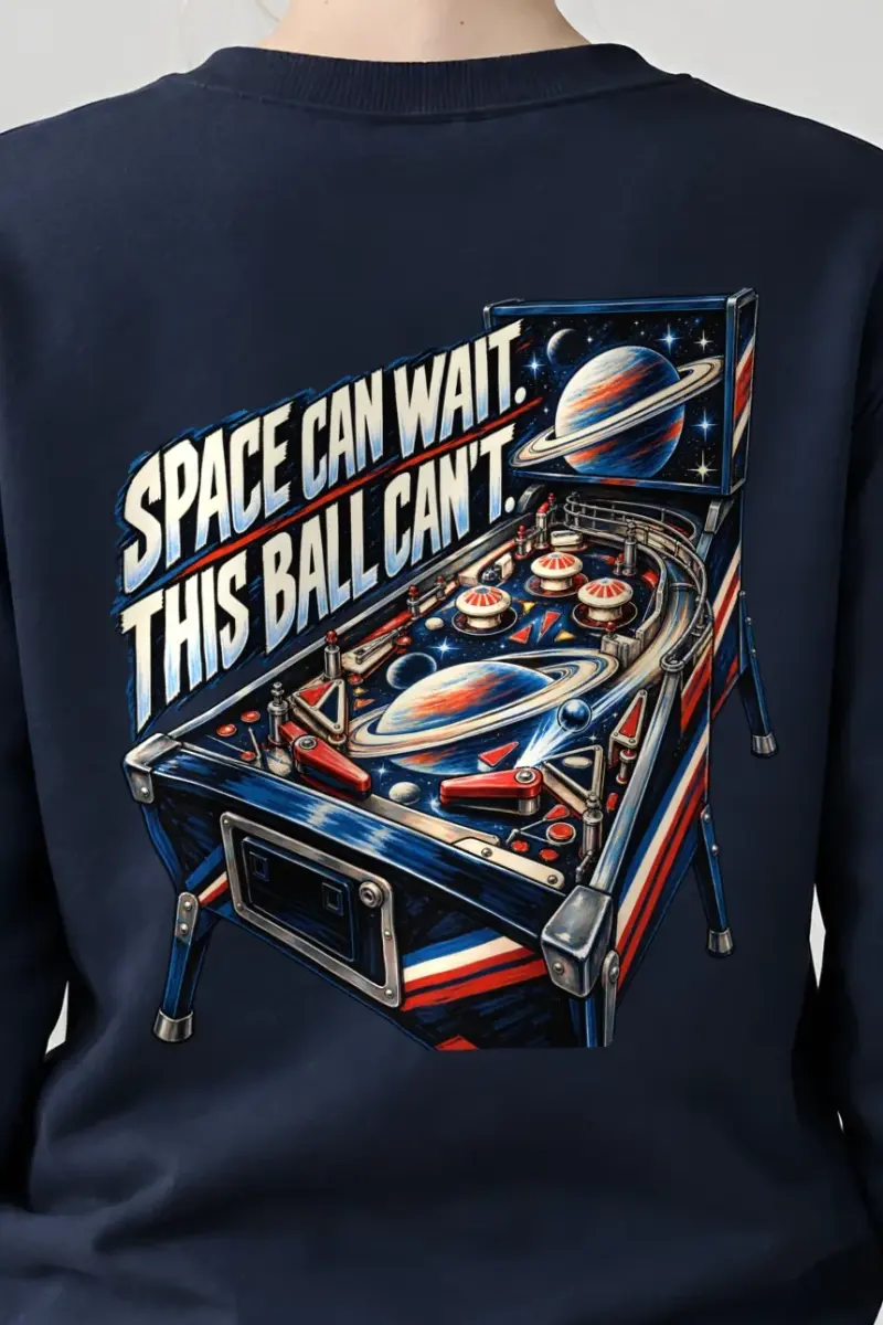 "Space Can Wait" Heavy Blend Unisex Crewneck Sweatshirt - the graphic up close