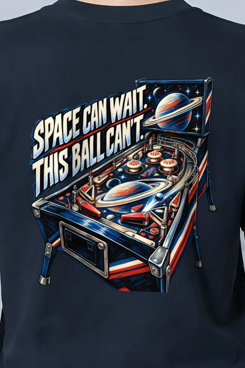 "Space Can Wait" Heavyweight Unisex Crewneck T-shirt - the graphic up close