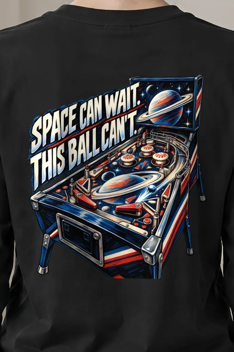 "Space Can Wait" Unisex Longsleeve T-shirt - the graphic up close