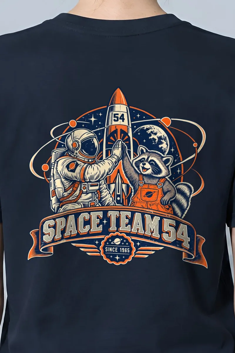 "Space Team 54 Since 1965" Heavyweight Unisex Crewneck T-shirt - the graphic up close