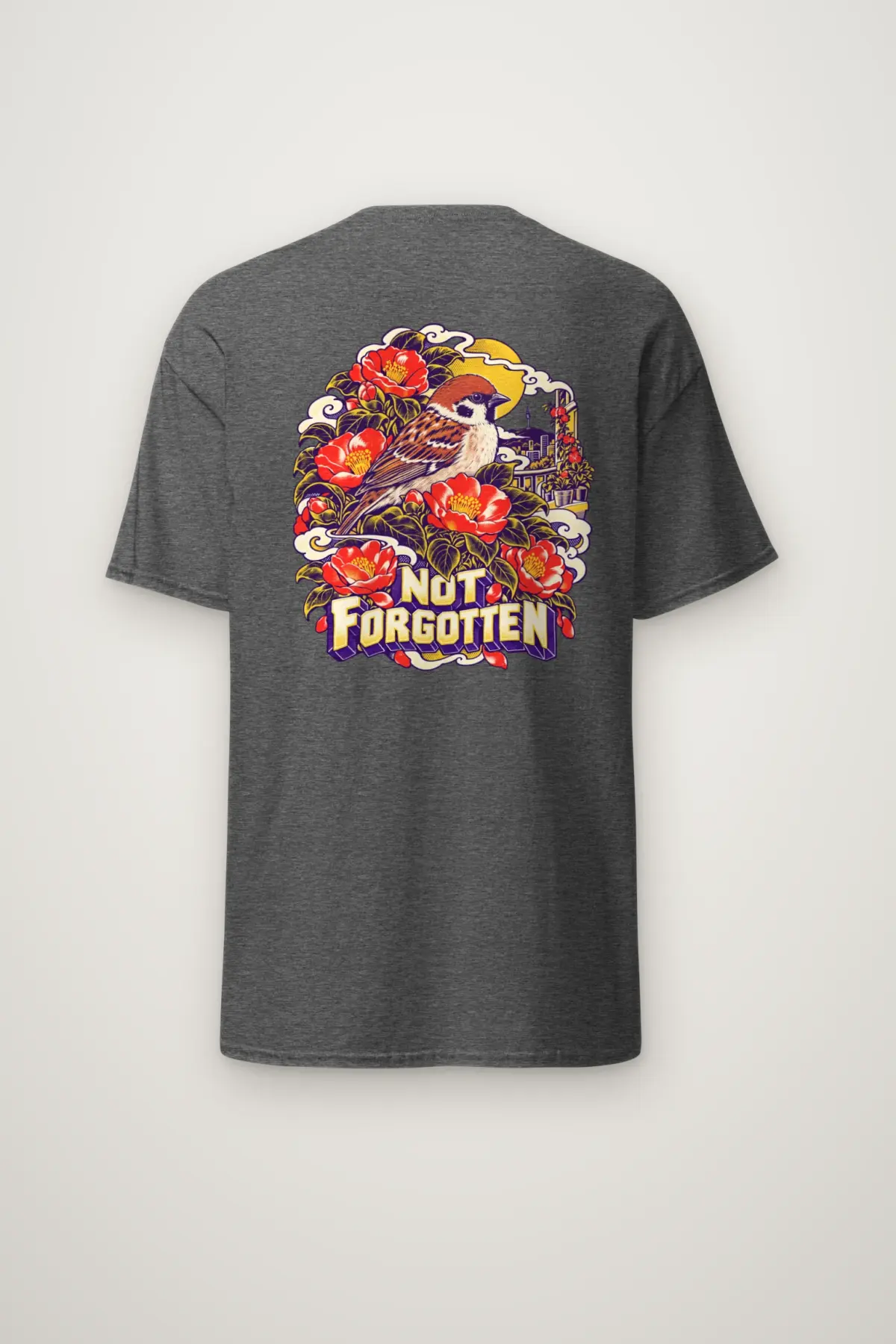 "Sparrow and Camellia Balcony" Heavyweight Unisex Crewneck T-shirt