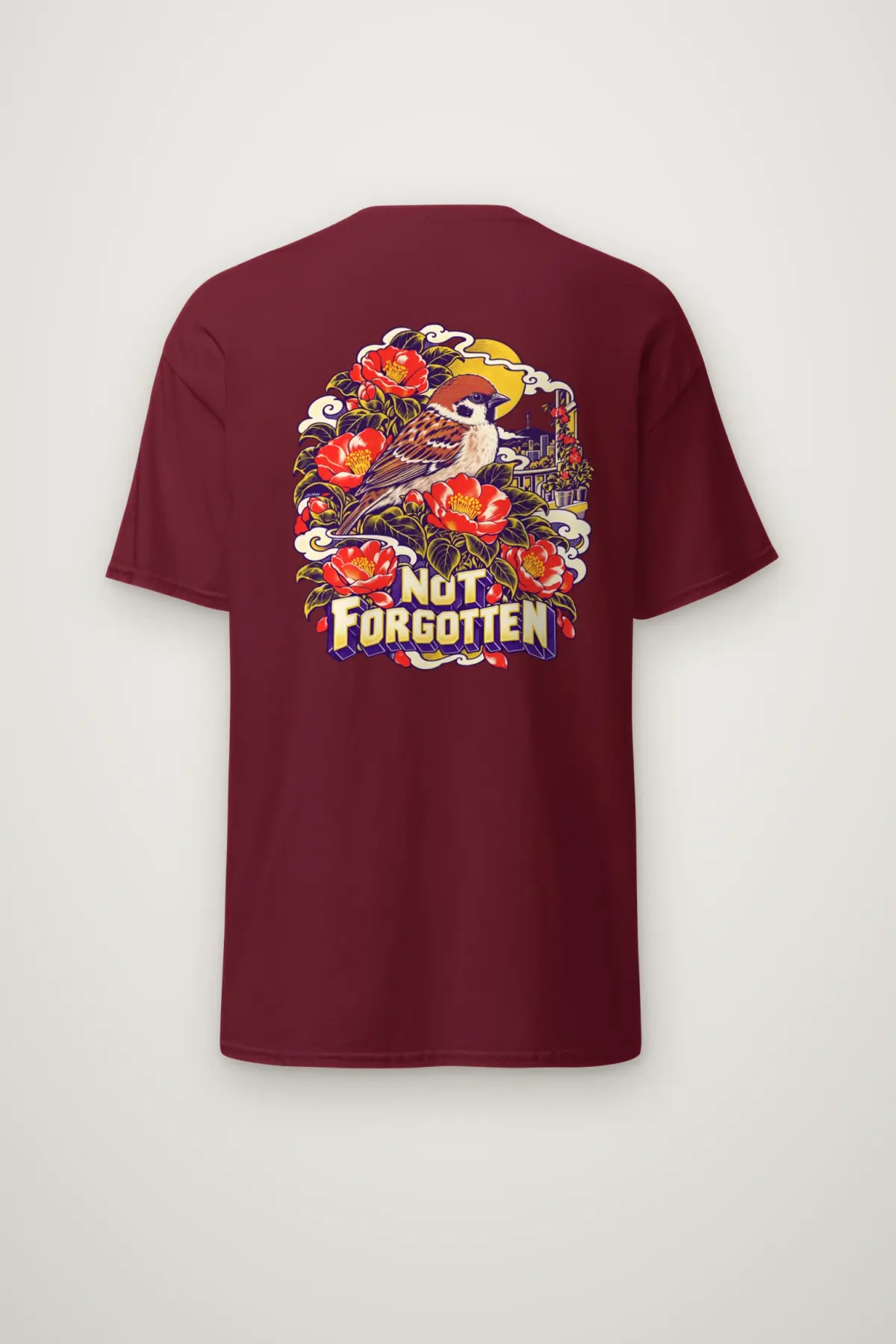 "Sparrow and Camellia Balcony" Heavyweight Unisex Crewneck T-shirt