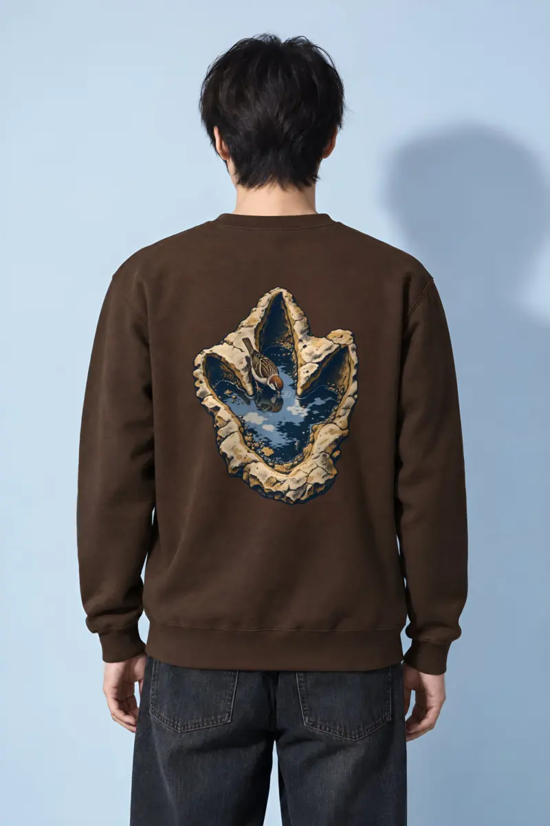 “Sparrow at the Dinosaur Footprint” Heavy Blend Unisex Crewneck Sweatshirt