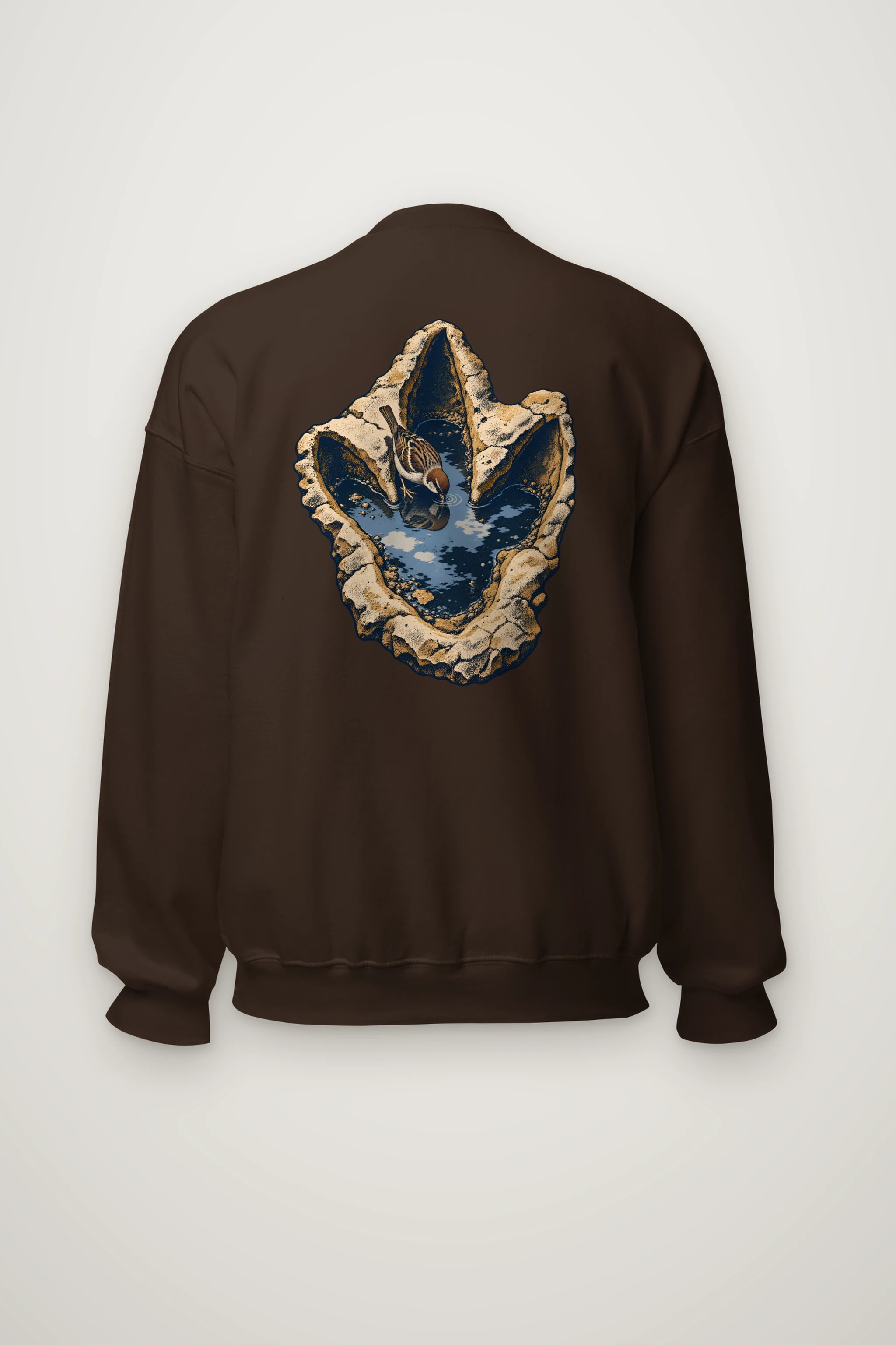 "Sparrow at the Dinosaur Footprint" Heavy Blend Unisex Crewneck Sweatshirt