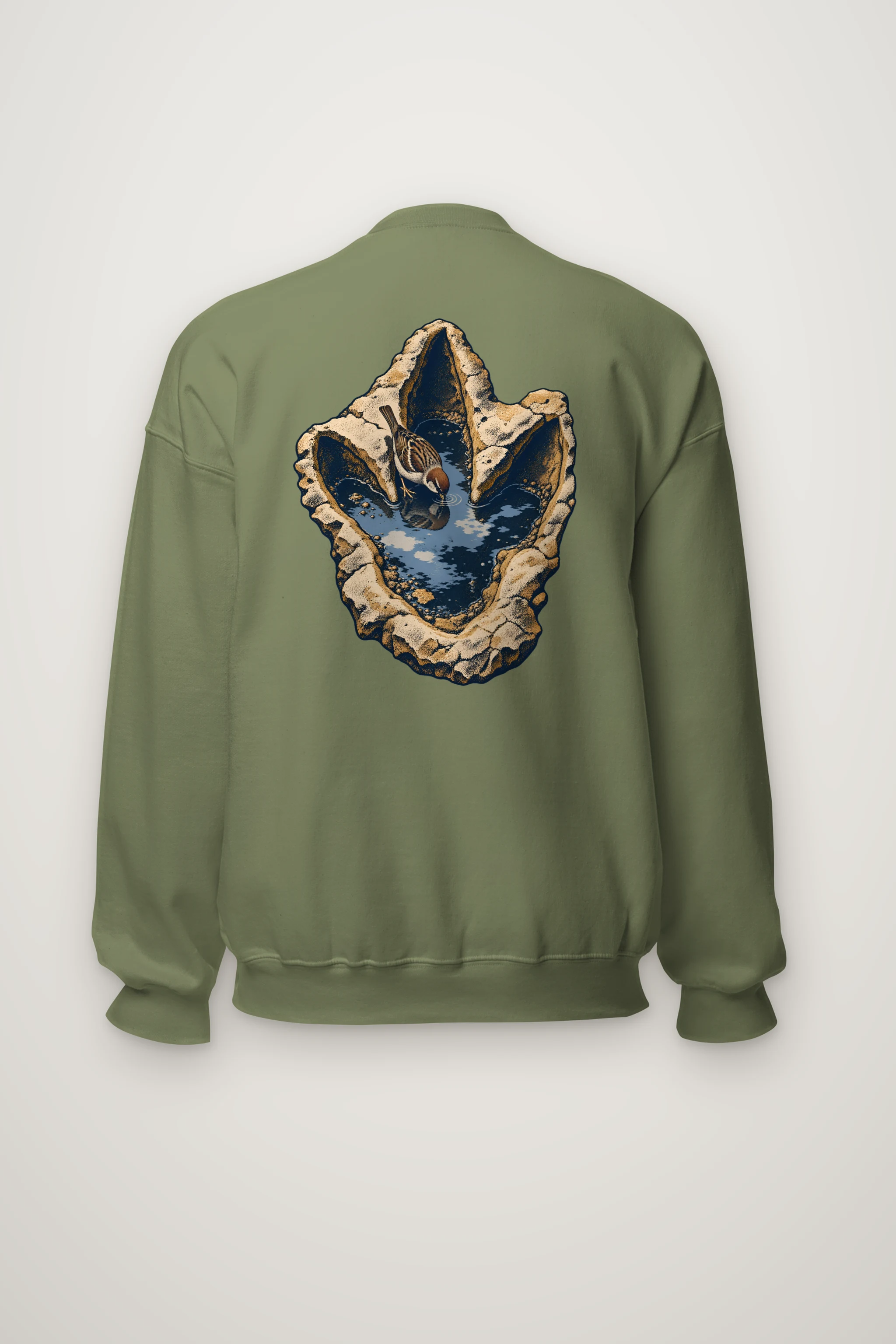 "Sparrow at the Dinosaur Footprint" Heavy Blend Unisex Crewneck Sweatshirt