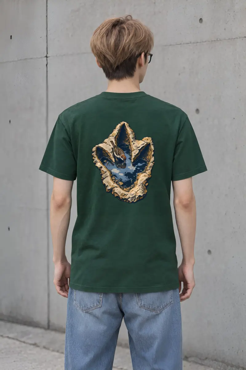 "Sparrow in the Footprint Pool" Heavyweight Unisex Crewneck T-shirt