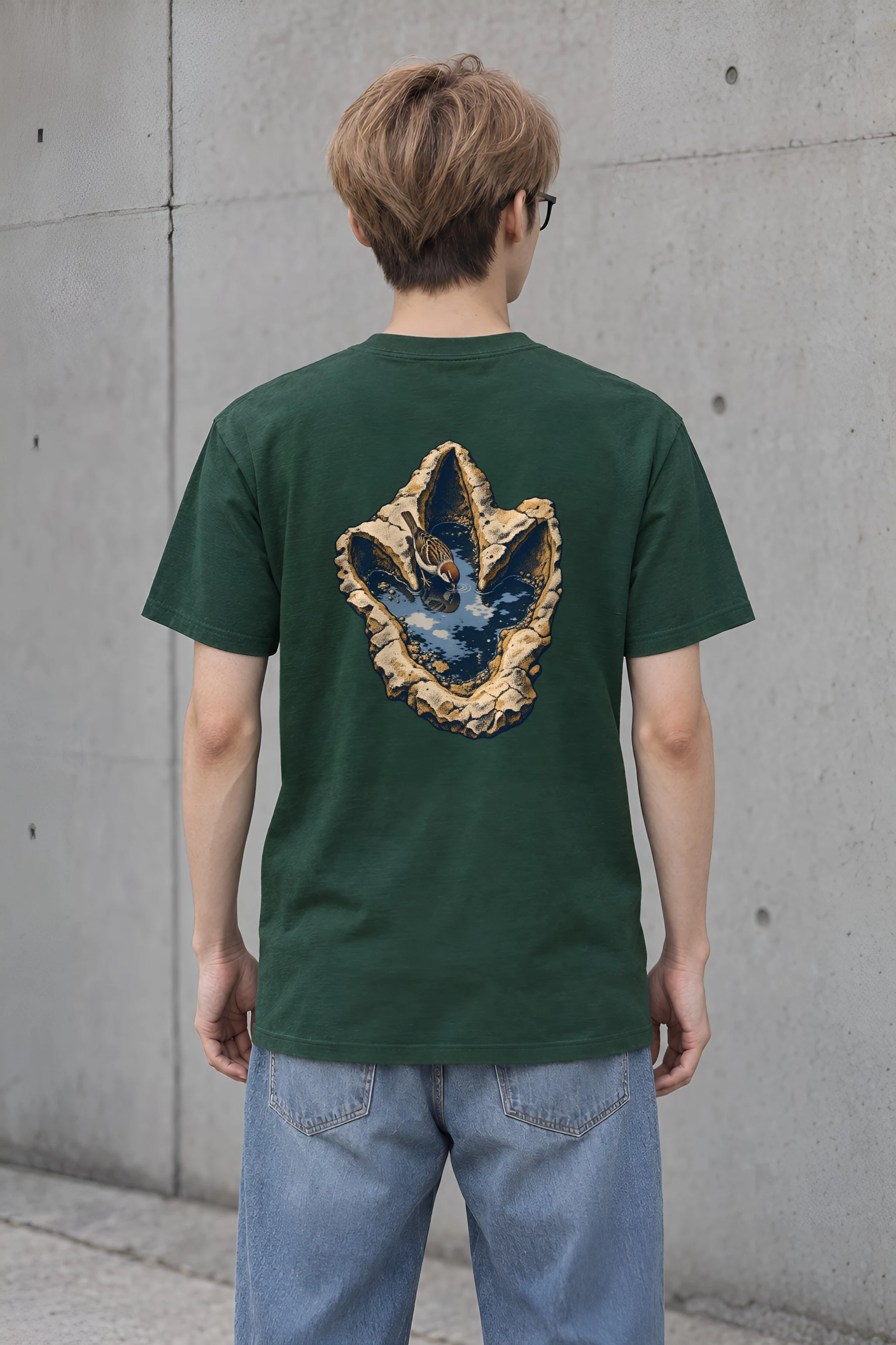 "Sparrow in the Footprint Pool" Heavyweight Unisex Crewneck T-shirt