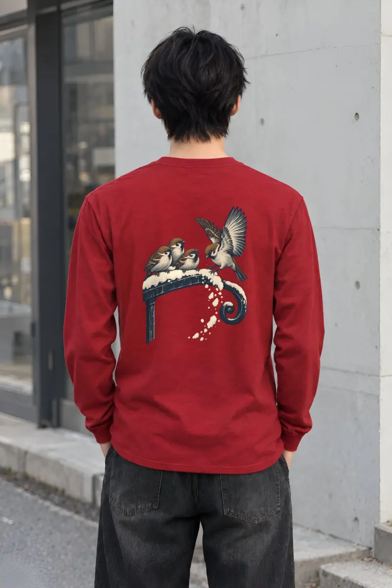 "Sparrows On Snowy Ironwork" Unisex Longsleeve T-shirt