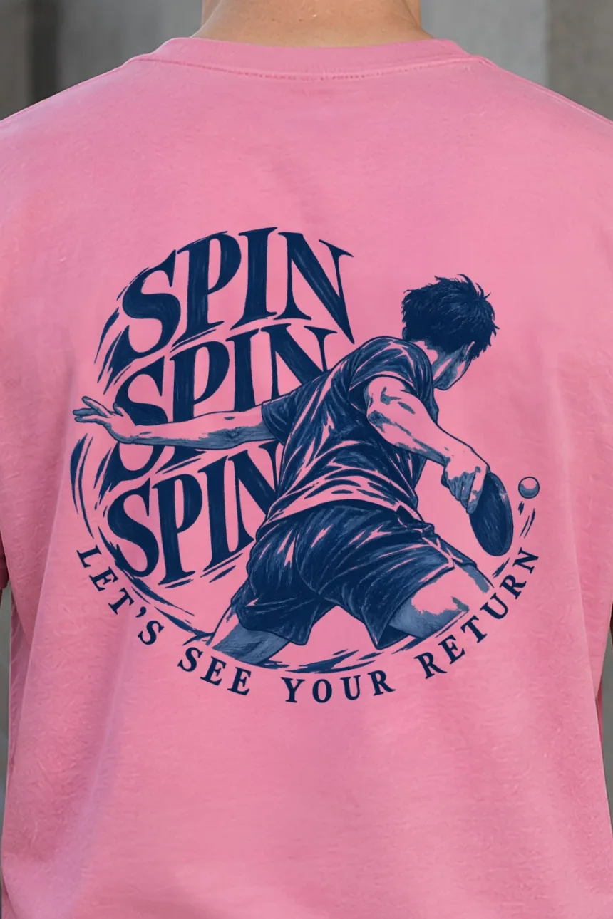 "Spin Spin Spin Return" Heavyweight Unisex Crewneck T-shirt - the graphic up close