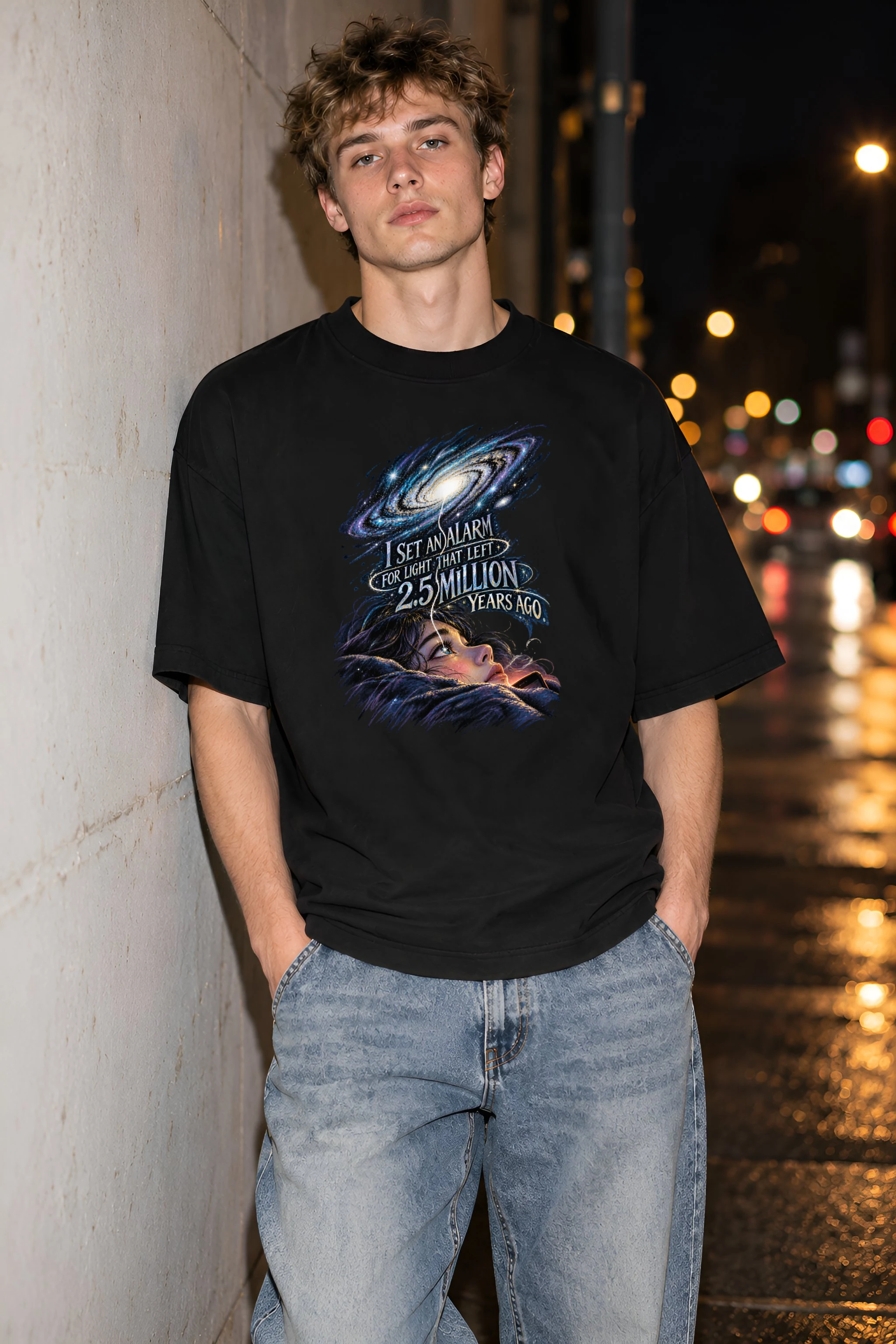 "Spiral Galaxy Alarm" Unisex Oversized Heavyweight Crewneck T-Shirt