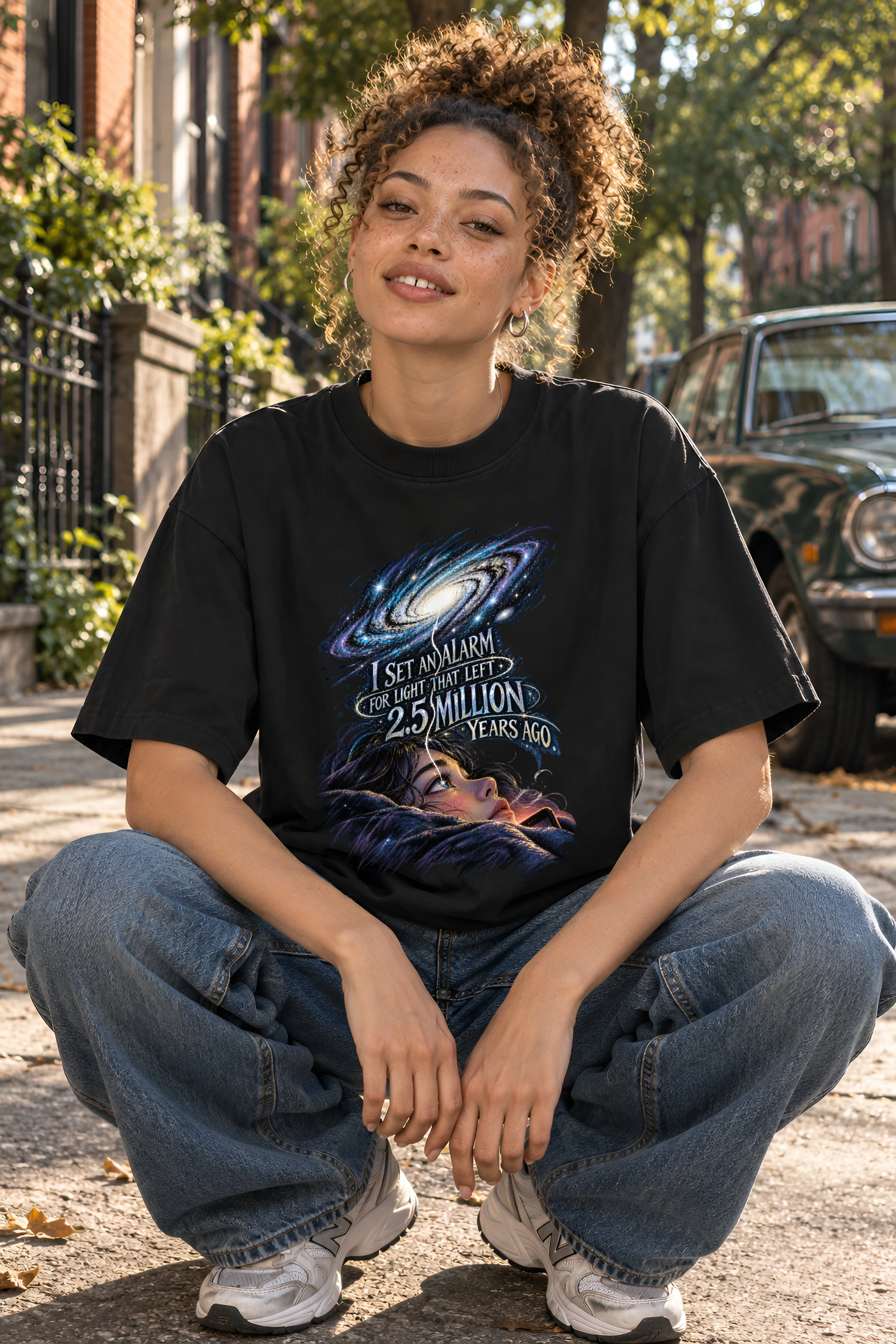 "Spiral Galaxy Alarm" Unisex Oversized Heavyweight Crewneck T-Shirt