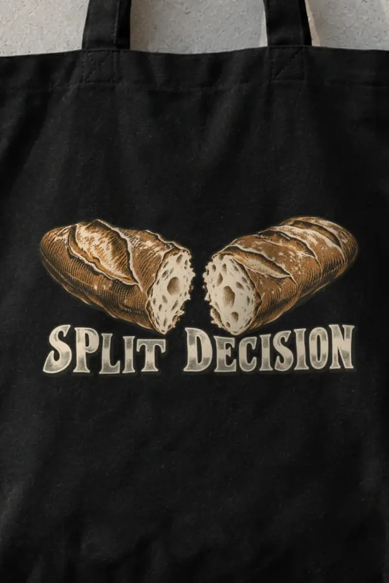 "Split Decision" Classic Cotton Tote Bag - the graphic up close