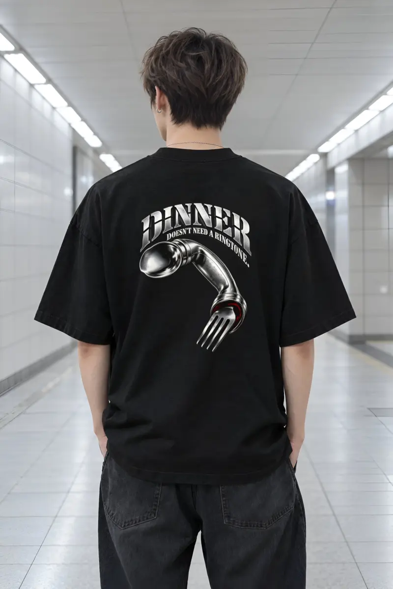 “Spoon Fork Handset” Men’s Oversized Heavyweight Crewneck T-Shirt