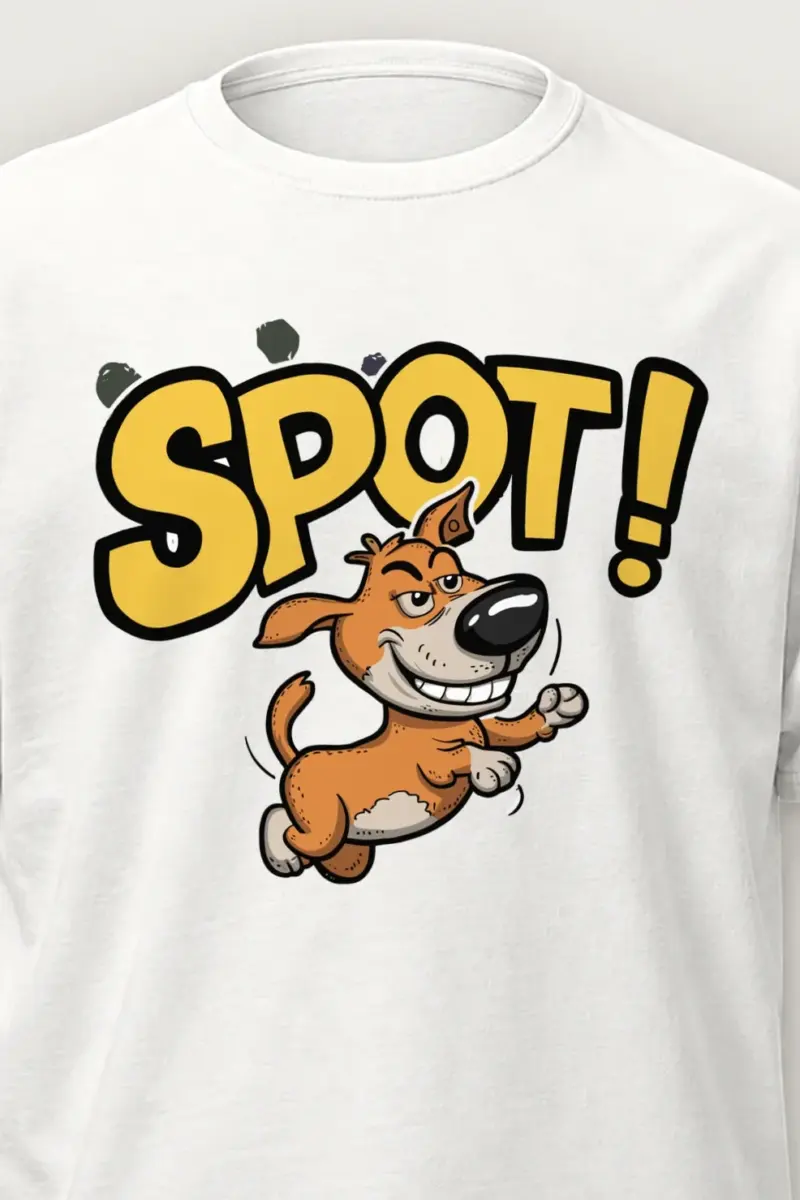 "Spot Runner" Heavyweight Unisex Crewneck T-shirt - the graphic up close