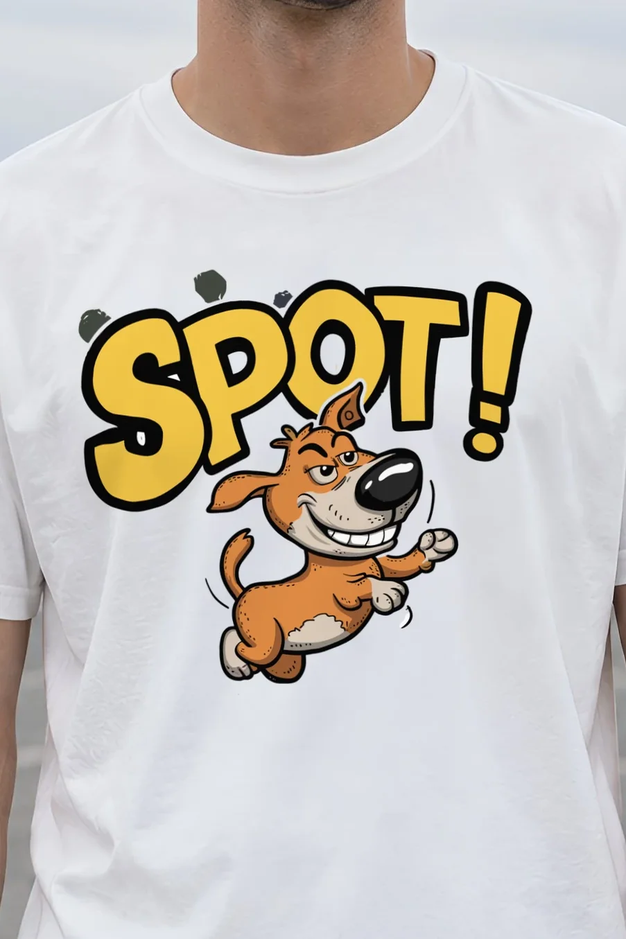 "Spot Runner" Heavyweight Unisex Crewneck T-shirt - the graphic up close