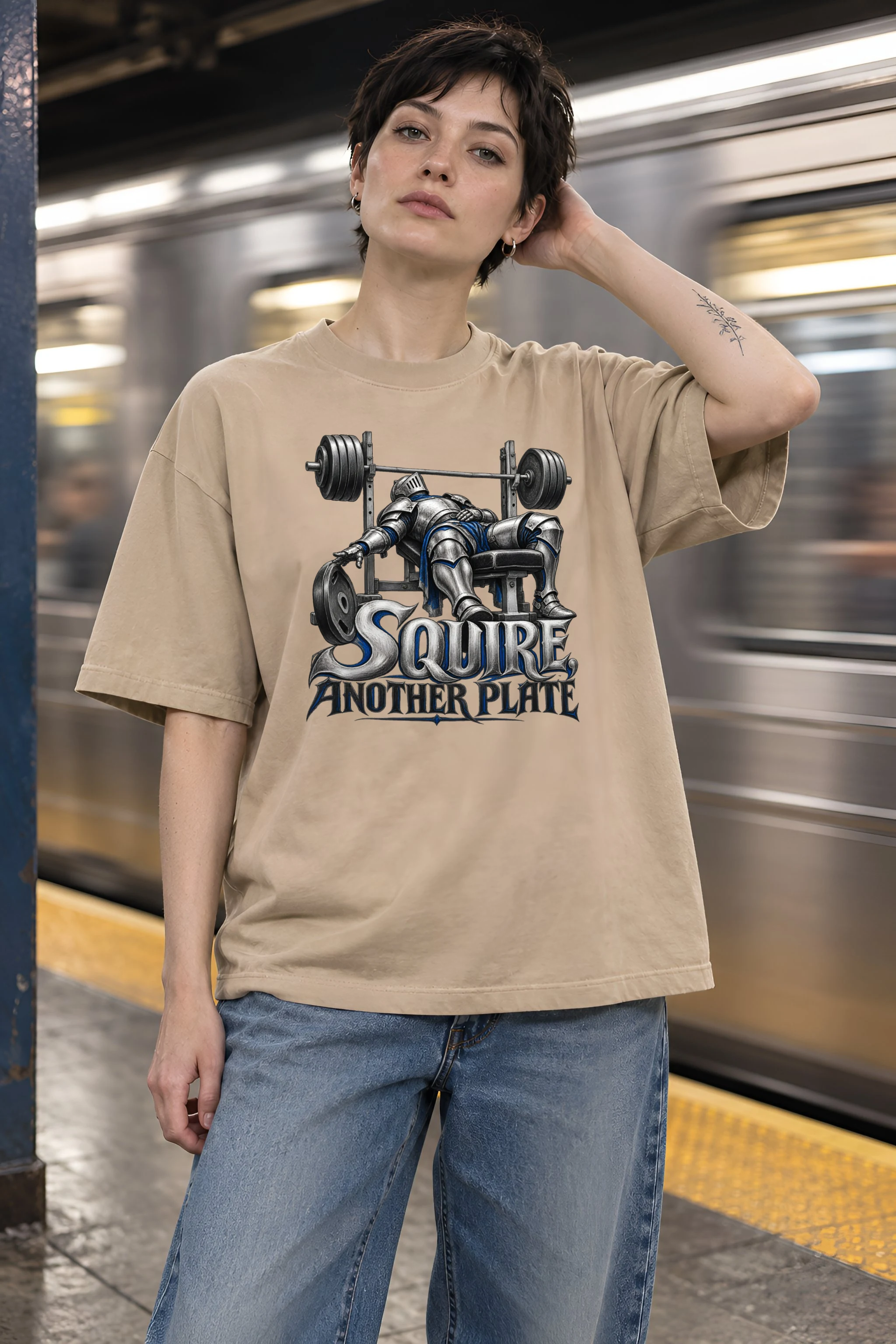 "Squire, Another Plate" Unisex Oversized Heavyweight Crewneck T-Shirt