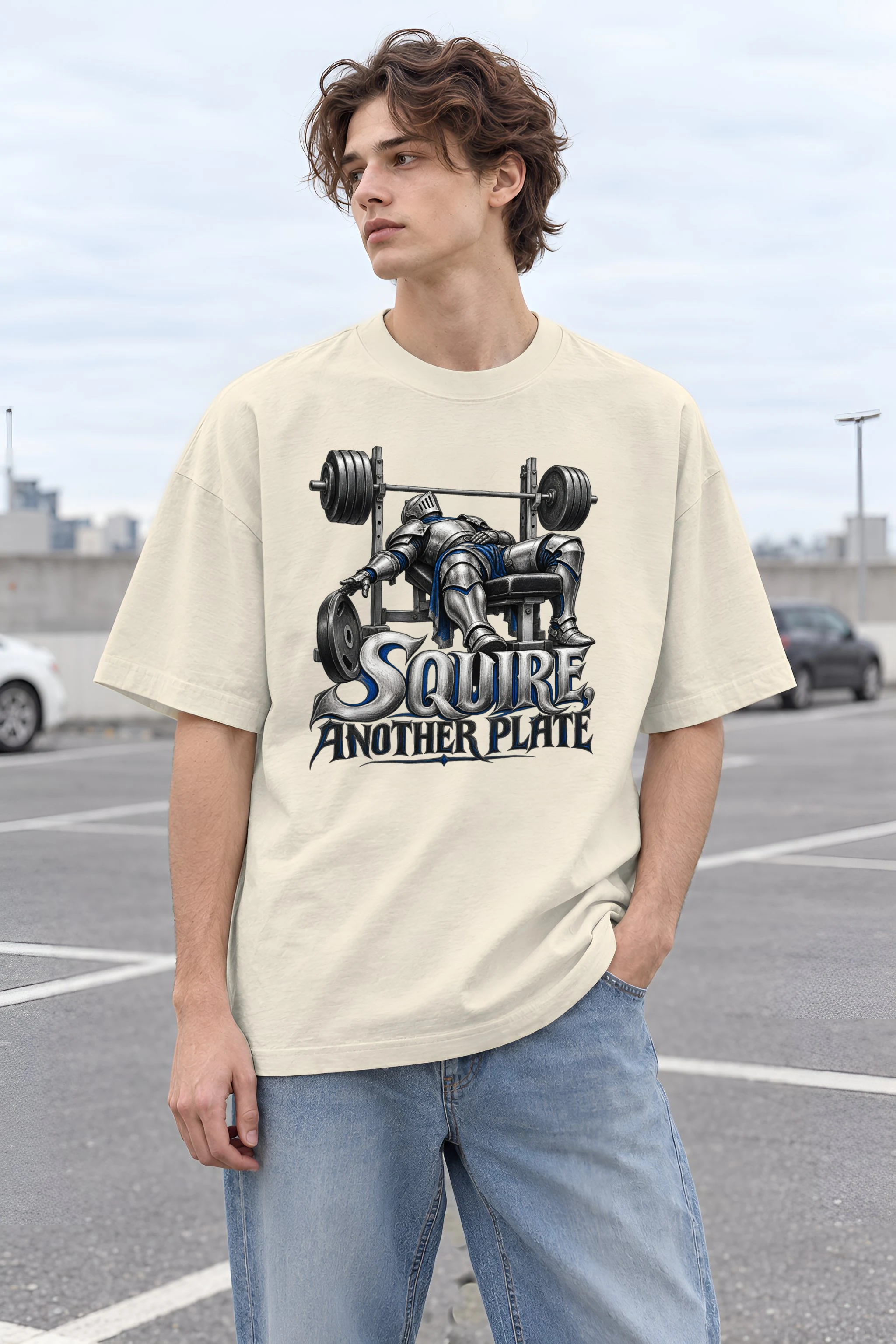 "Squire, Another Plate" Unisex Oversized Heavyweight Crewneck T-Shirt