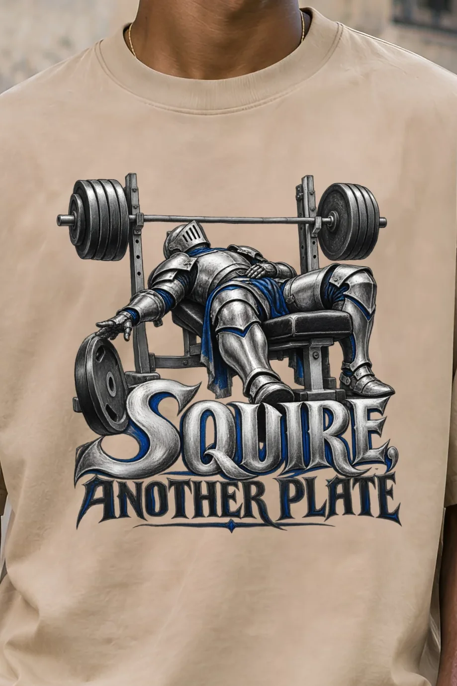"Squire, Another Plate" Unisex Oversized Heavyweight Crewneck T-Shirt - the graphic up close