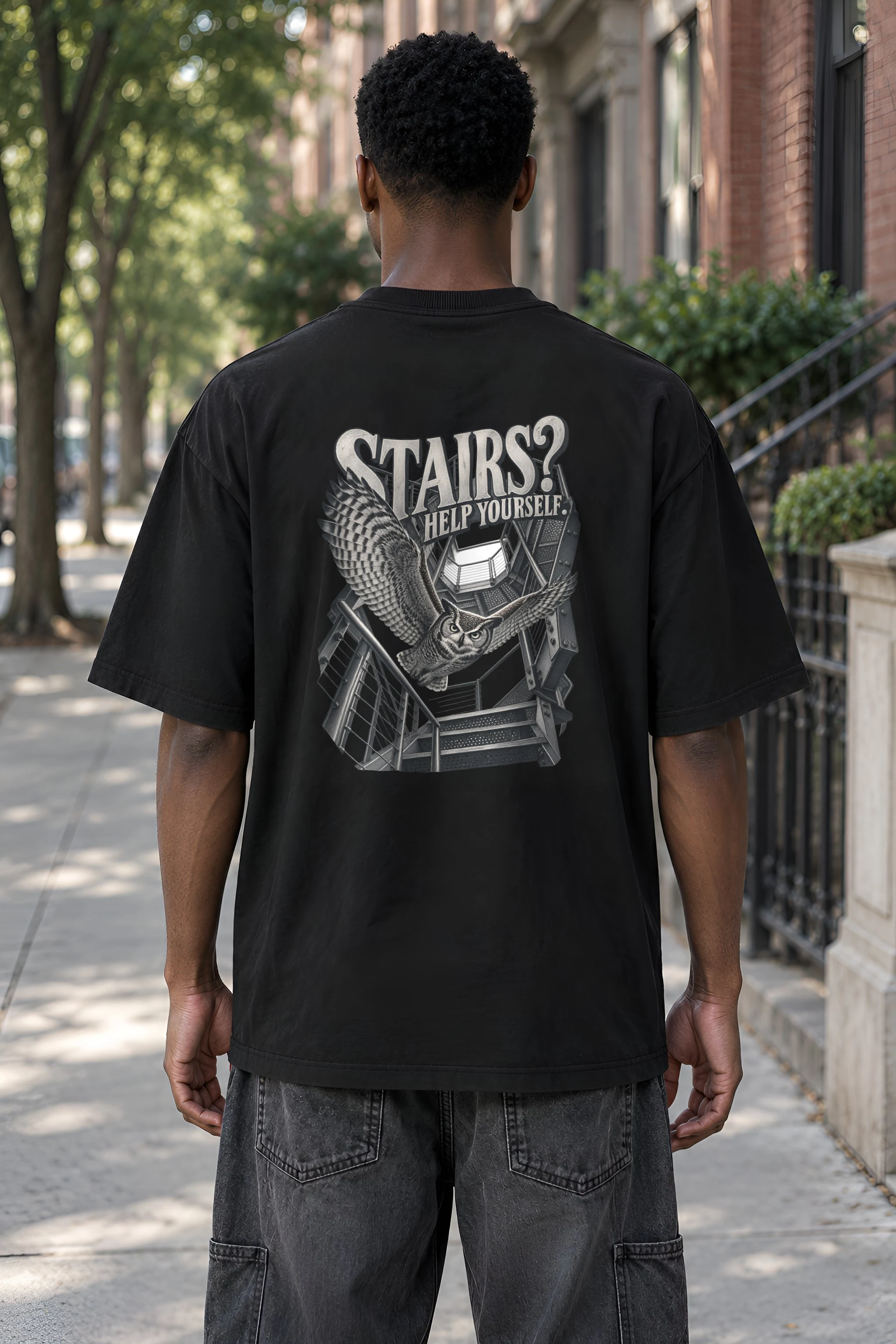 "Stairs? Help Yourself." Men's Oversized Heavyweight Crewneck T-Shirt