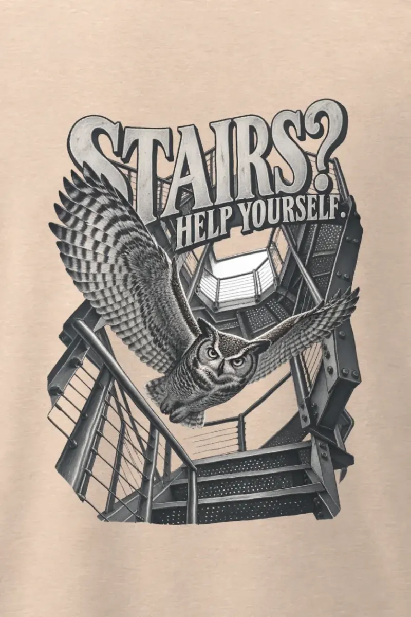 "Stairs? Help Yourself." Men’s Oversized Heavyweight Crewneck T-Shirt - the graphic up close