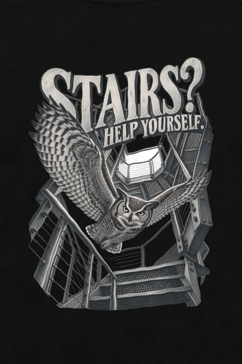 "Stairs? Help Yourself." Unisex Longsleeve T-shirt - the graphic up close